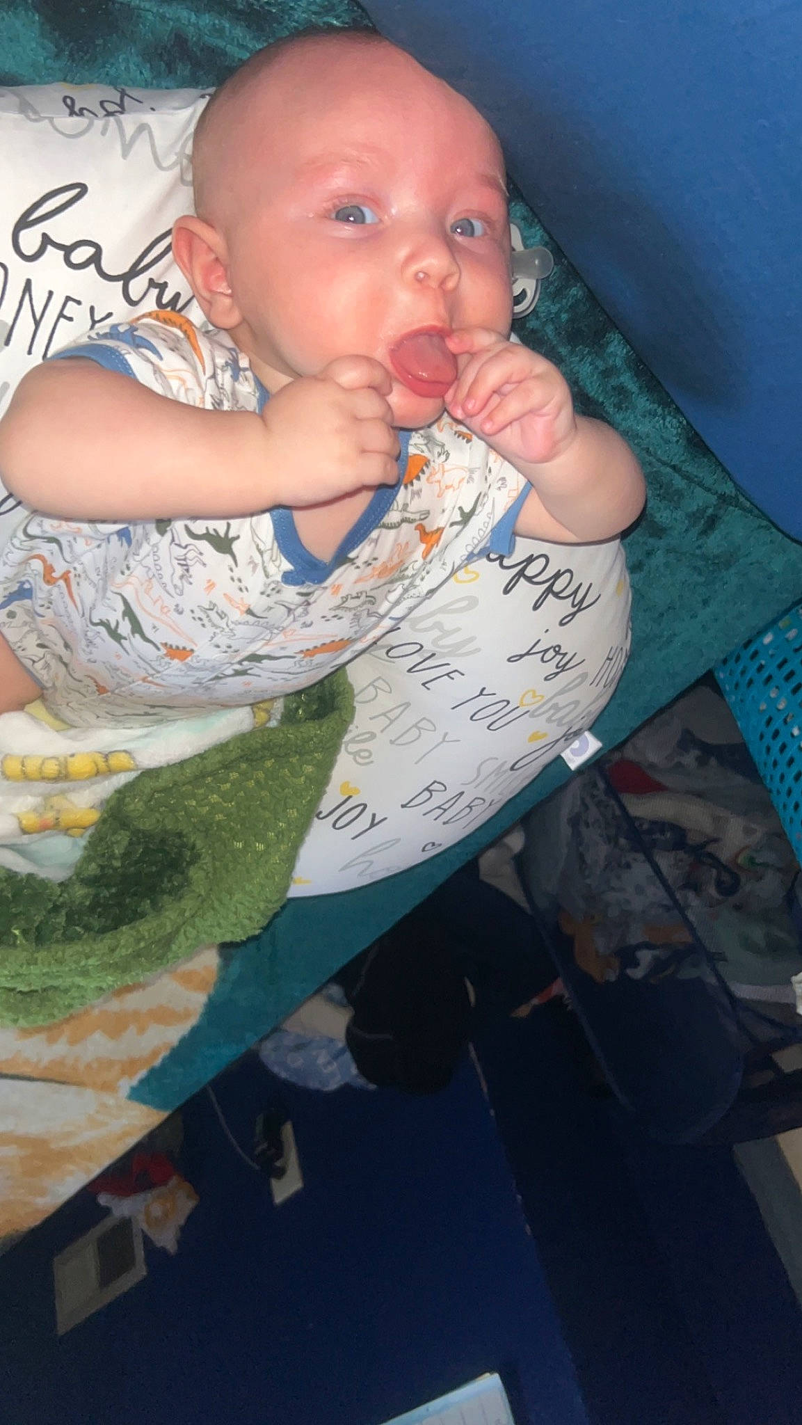 Dylen is registered to the contest to win money with this photo: baby, baby_food, baby_products, baby_toddler_clothing, bib, cheek, child, drinkware, eating, finger, fun, hairstyle, happy, iris, mouth, nail, person, sitting, t_shirt, thumb