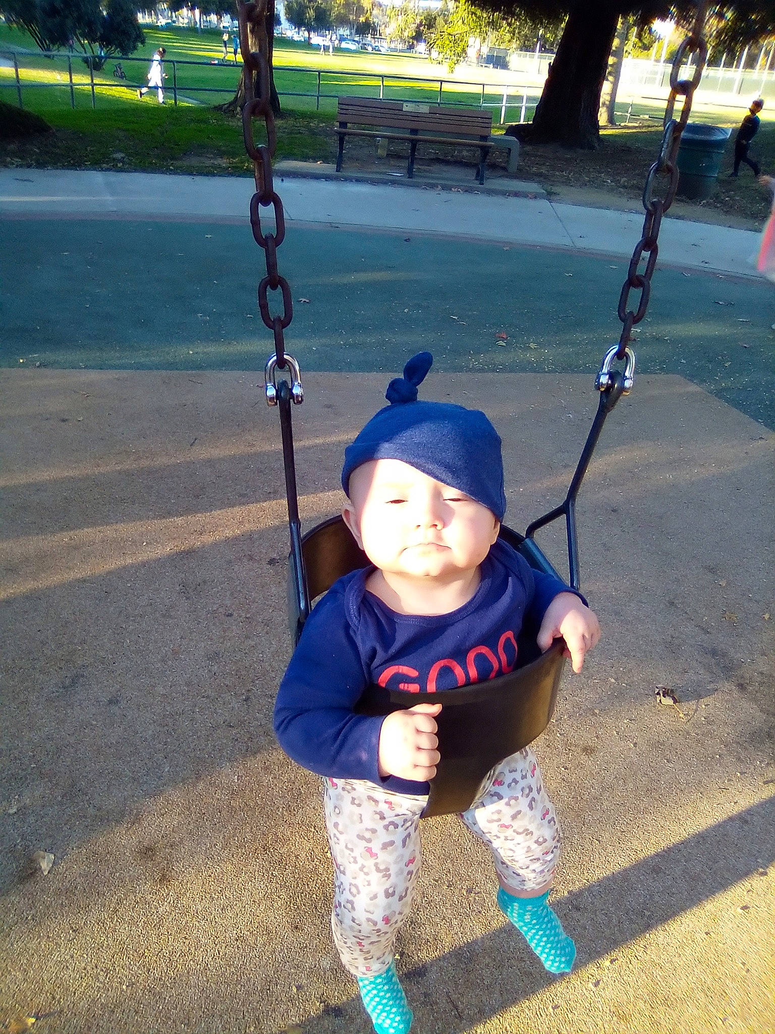 Jaelynet joined the competition — help win amazing prizes! child, outdoor_play_equipment, person, playground, public_space, recreation, swing, toddler