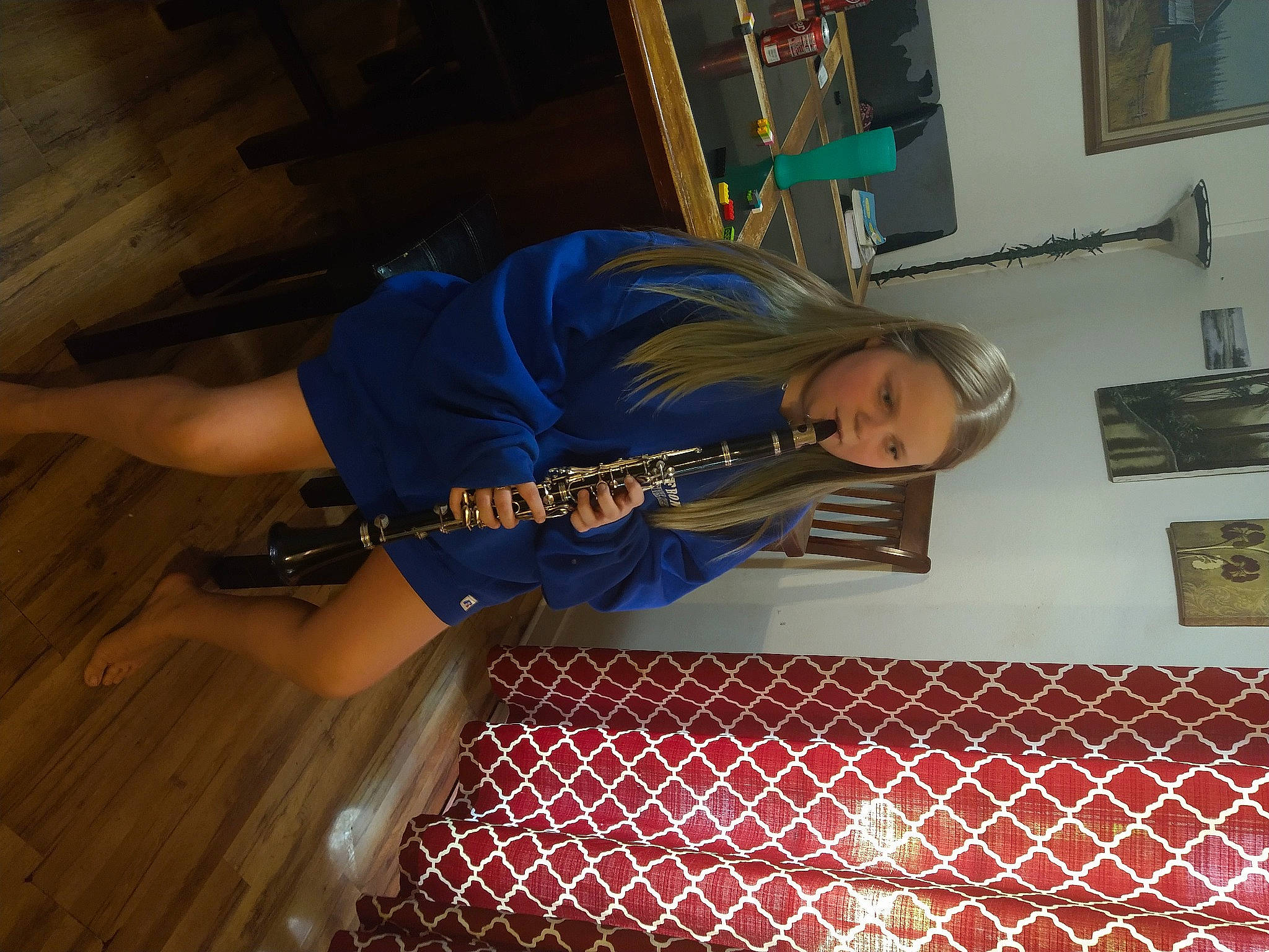 Melody joined the competition — help win amazing prizes! denim, elbow, electric_blue, fashion_design, flooring, fun, hardwood, human_leg, knee, leisure, pattern, person, picture_frame, room, sportswear, t_shirt, thigh, visual_arts, wood, wood_flooring