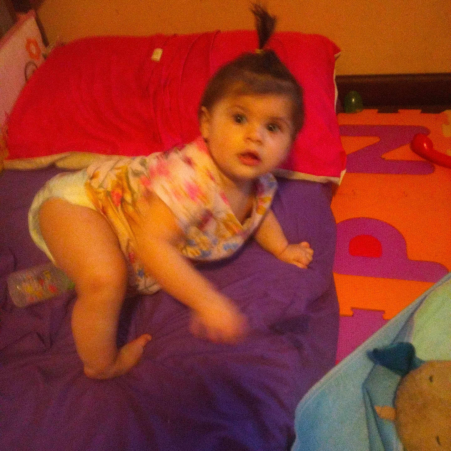 Journey is registered to the contest to win money with this photo: architecture, baby, bed, bedroom, blanket, couch, crawling, cushion, diaper, face, furniture, head, homedecor, indoors, person, photography, pillow, portrait, quilt, room