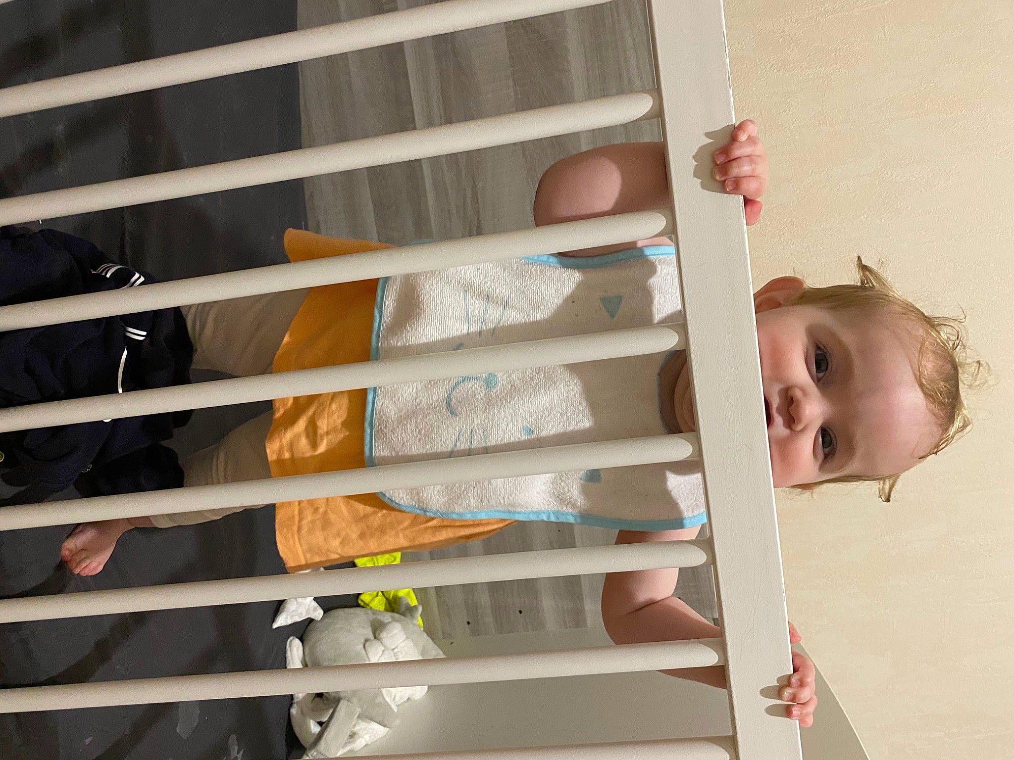 Elyna participe au concours pour gagner de l'argent avec cette photo : baby, baby_toddler_clothing, ceiling, child, handrail, hardwood, house, interior_design, material_property, person, room, shelf, shelving, smile, stairs, t_shirt, textile, toddler, window, wood