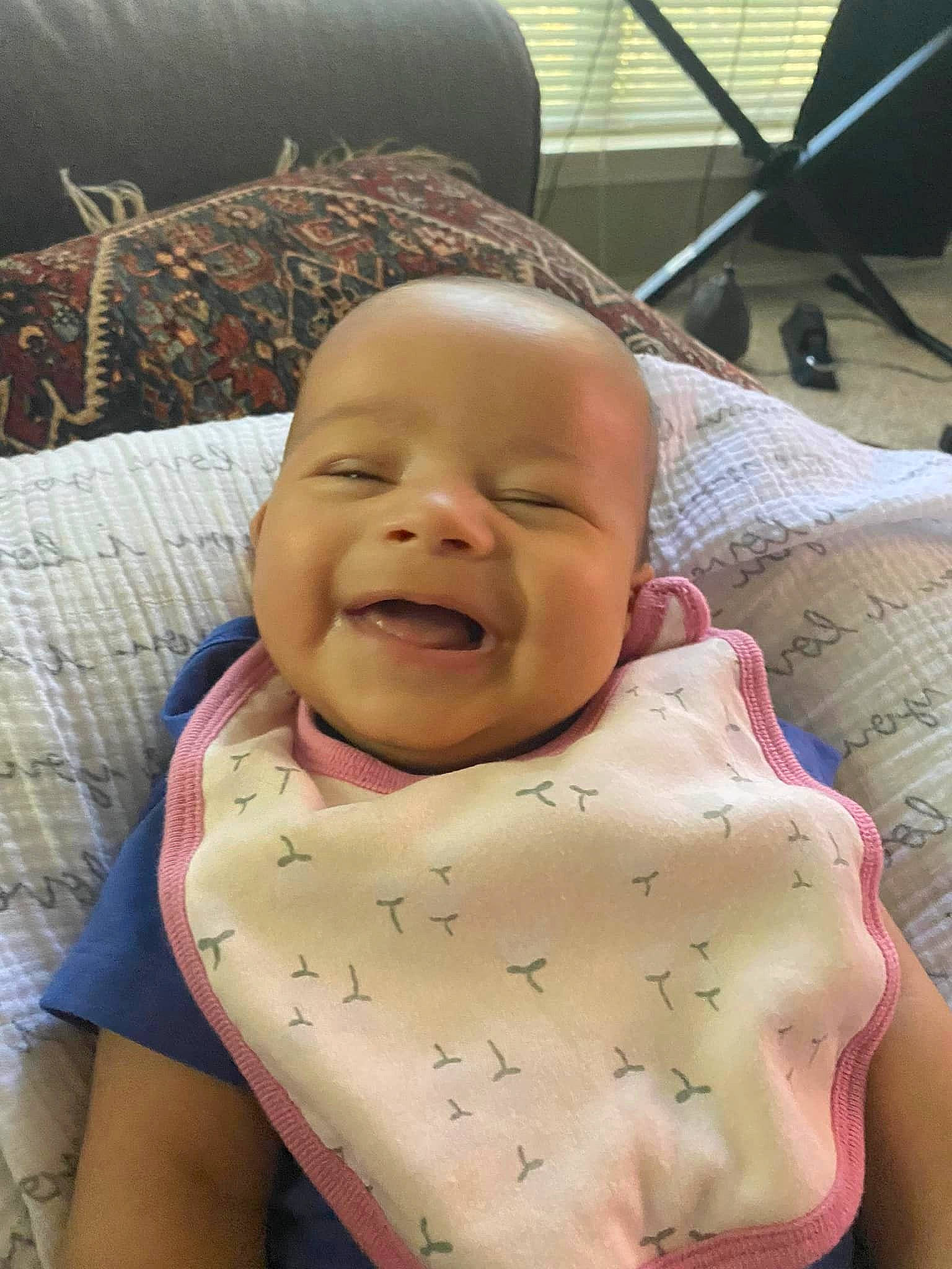 Leonardo is registered to the contest to win money with this photo: baby, baby_laughing, baby_products, baby_toddler_clothing, bib, cheek, chest, child, chin, comfort, eye, face, happy, head, mammal, mouth, nose, person, skin, smile