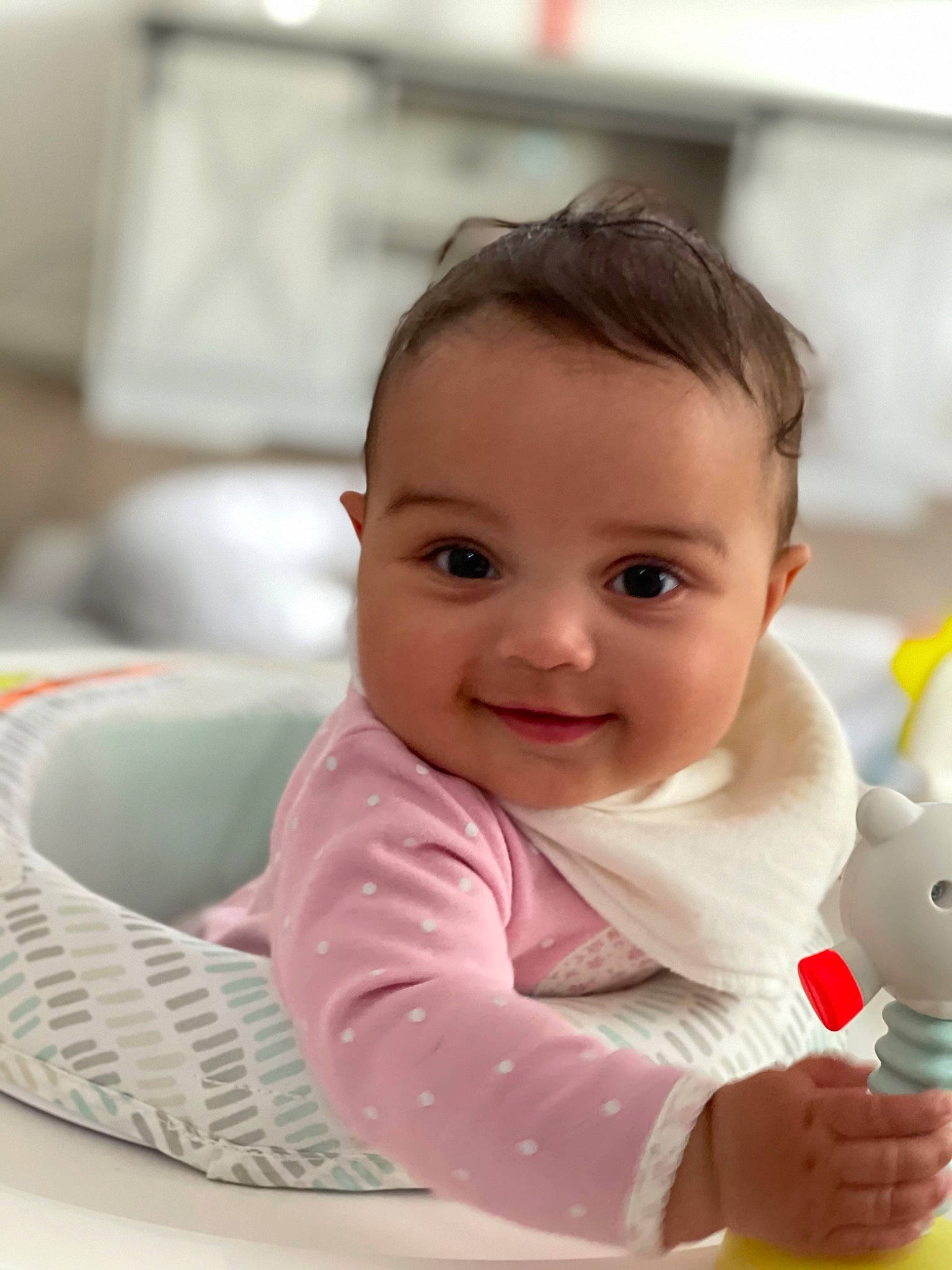 Joselynn is registered to the contest to win money with this photo: arm, baby, baby_playing_with_toys, baby_products, baby_toddler_clothing, cheek, child, comfort, face, finger, fun, hair, happy, joy, nose, person, product, sitting, skin, sleeve