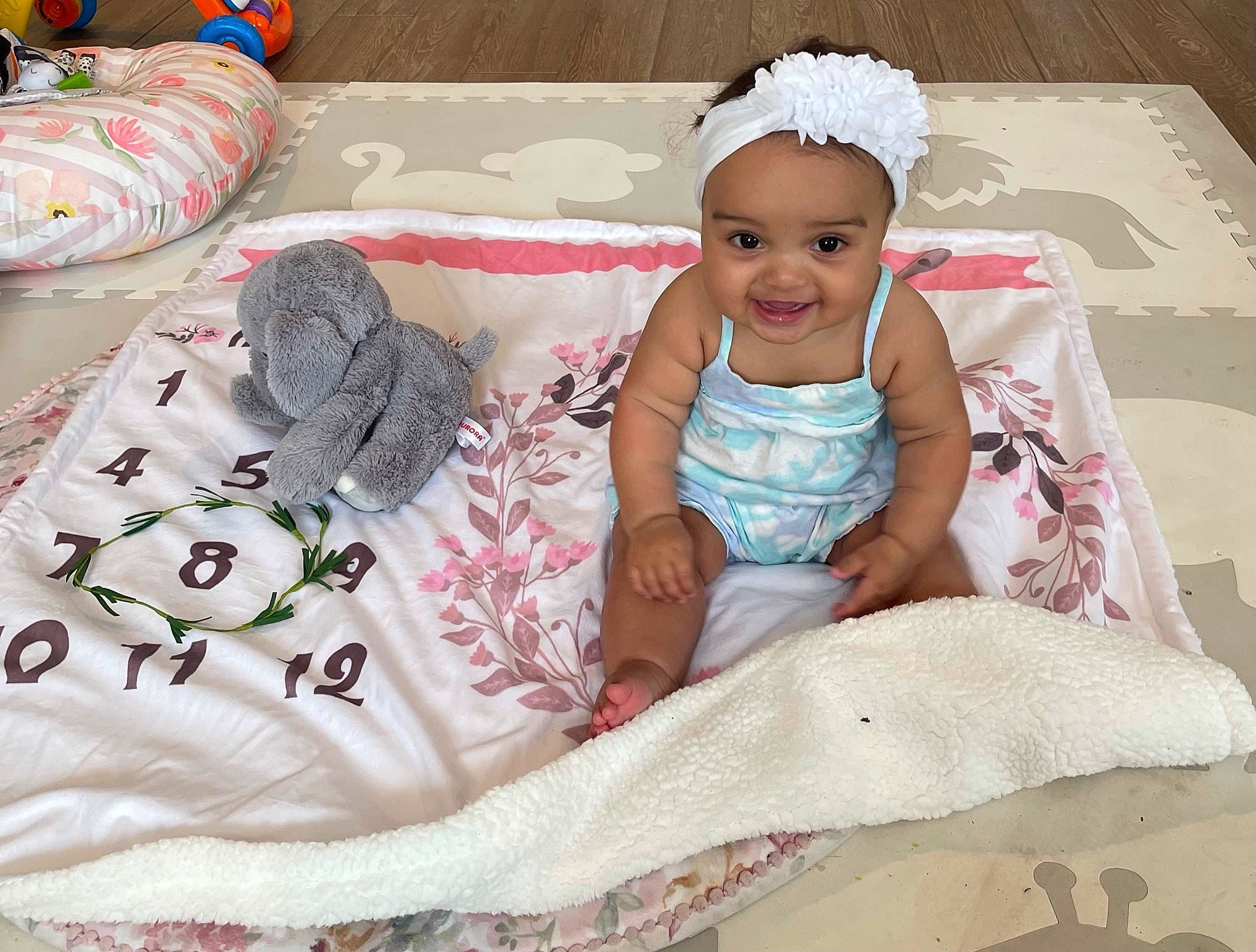 Joselynn joined the competition — help win amazing prizes! baby, baby_products, baby_toddler_clothing, bedding, comfort, happy, headwear, joy, linens, pattern, person, pink, product, room, skin, sleeve, smile, sock, t_shirt, textile
