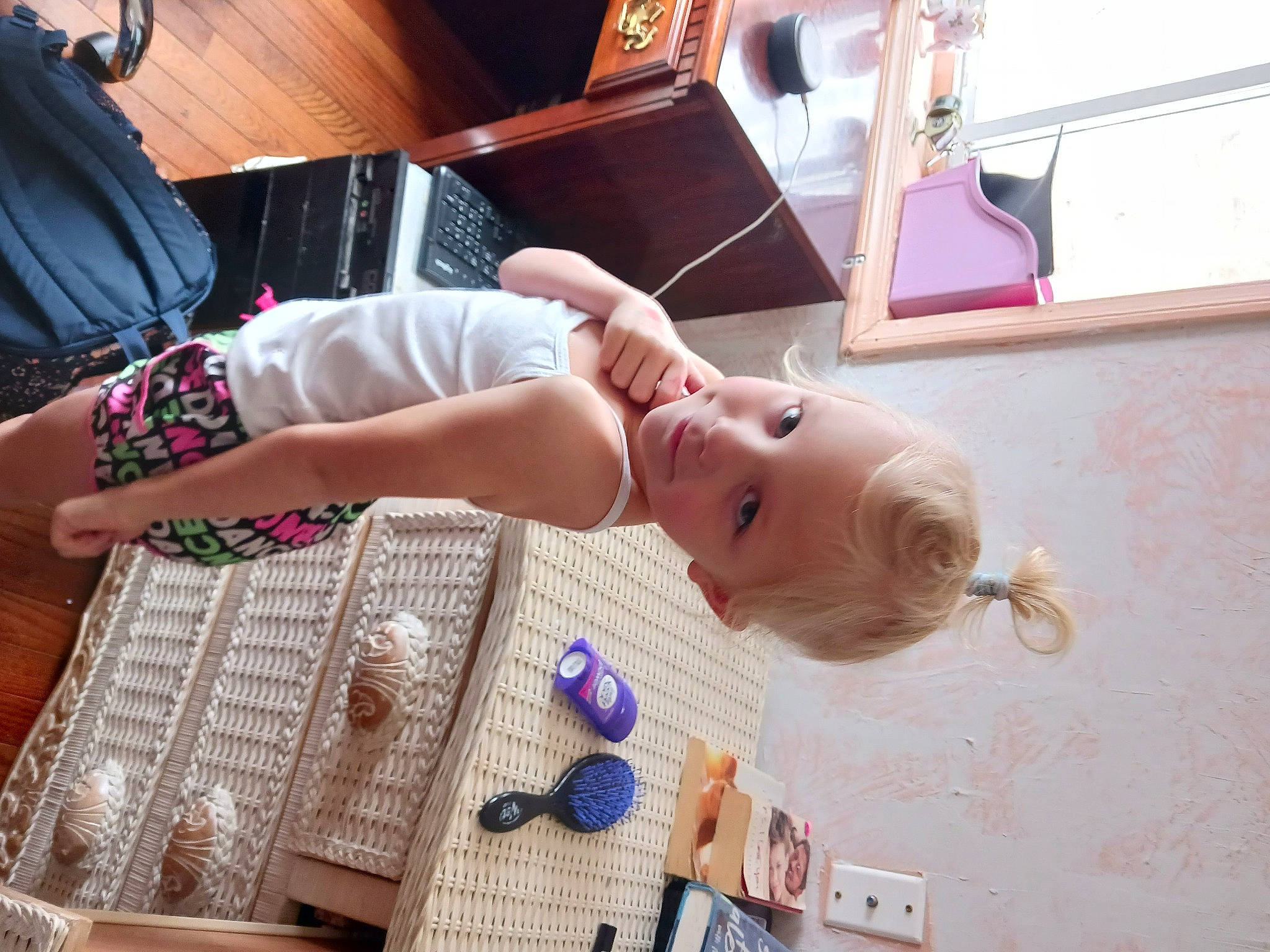 Lana joined the competition — help win amazing prizes! abdomen, baby, chest, child, elbow, finger, flooring, foot, fun, happy, human_leg, pattern, person, picture_frame, room, shorts, table, thigh, toddler, wood