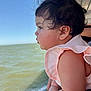 Amelia is registered to the contest to win money with this photo: baby, child, water, ocean, boat, side_profile, curly_hair, outdoor, sky, ruffled_clothing, summer, sunlight, cute, infant, person, nature, portrait, peaceful, travel, exploration