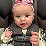 Addison joined the competition — help win amazing prizes! baby, car_seat, child, closeup, clothing, cute, expression, face, hand, headband, heart, indoors, infant, person, pink, portrait, seatbelt, straps, sweater, tongue_out