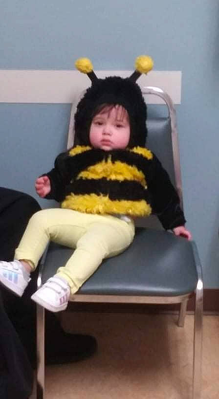 Michaela joined the competition — help win amazing prizes! baby_toddler_clothing, chair, child, comfort, costume, fashion_accessory, fashion_design, fur, furniture, headwear, human_leg, knee, lap, neck, person, sitting, sleeve, stuffed_toy, thigh, toddler