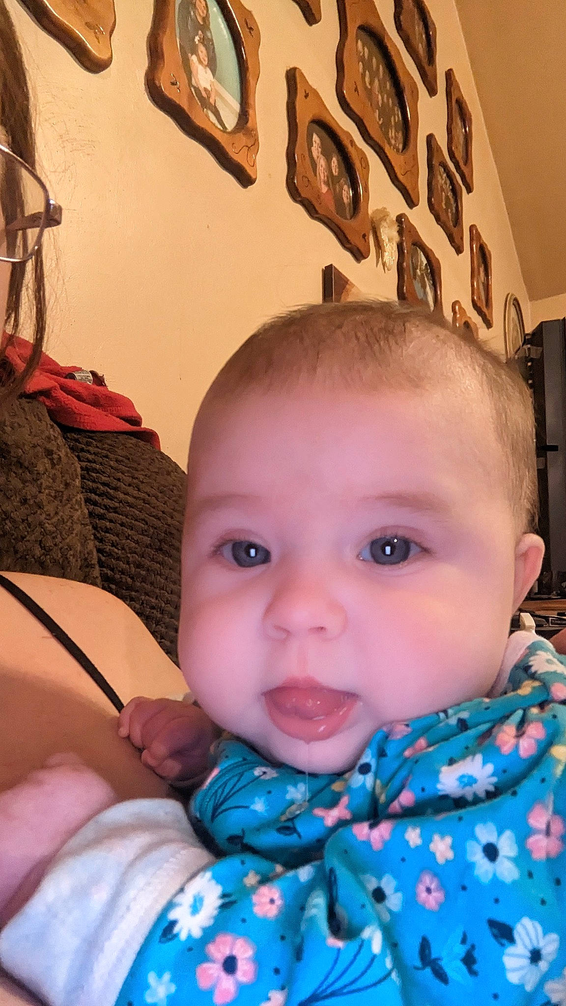 Katherine is registered to the contest to win money with this photo: baby, baby_toddler_clothing, cheek, child, chin, comfort, ear, eye, eyelash, finger, fun, happy, iris, lip, mouth, nose, person, sitting, skin, textile