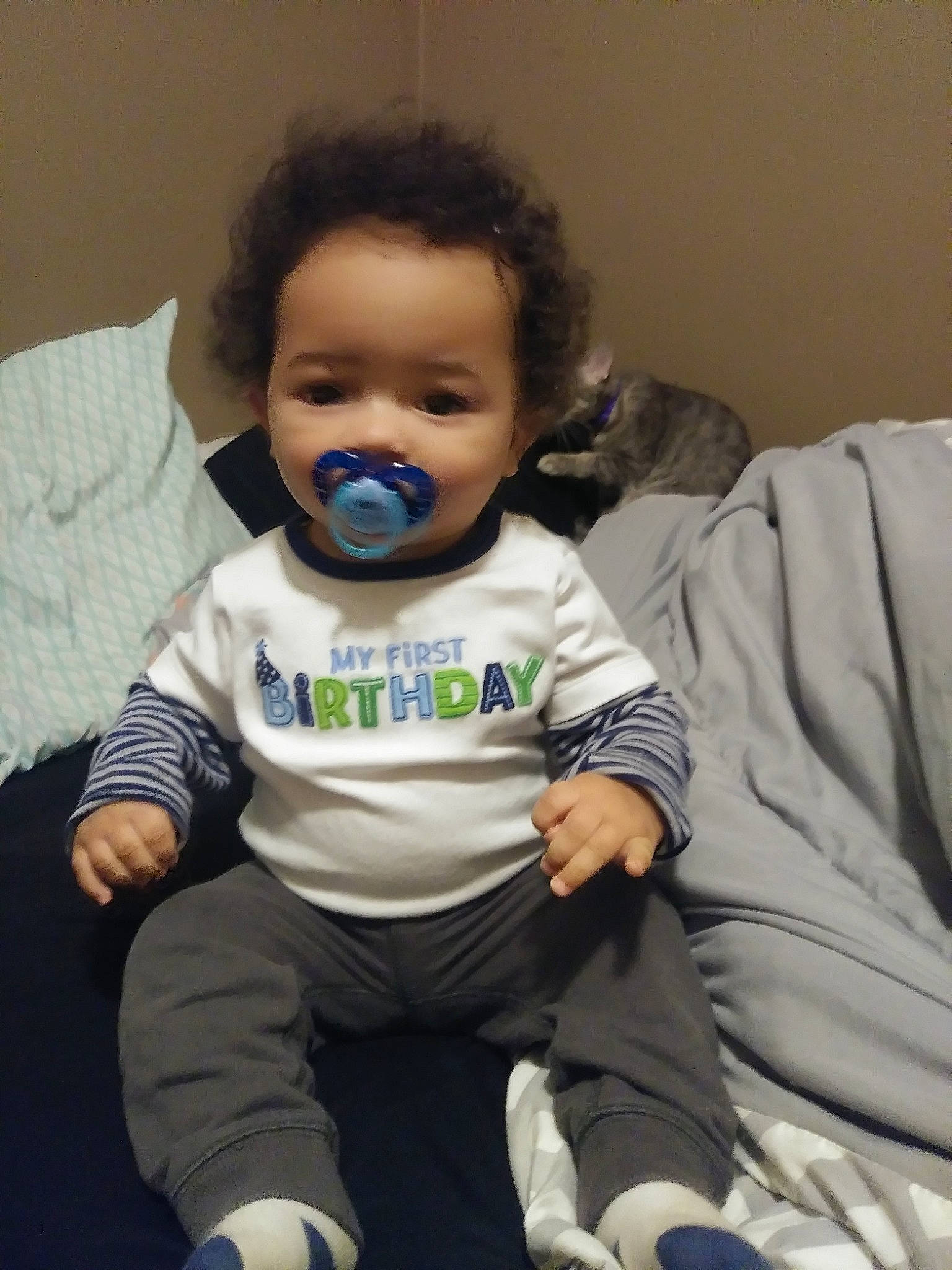 Amory is registered to the contest to win money with this photo: arm, boy, child, cool, day, eye, head, infant, joy, person, product, sitting, smile, toddler