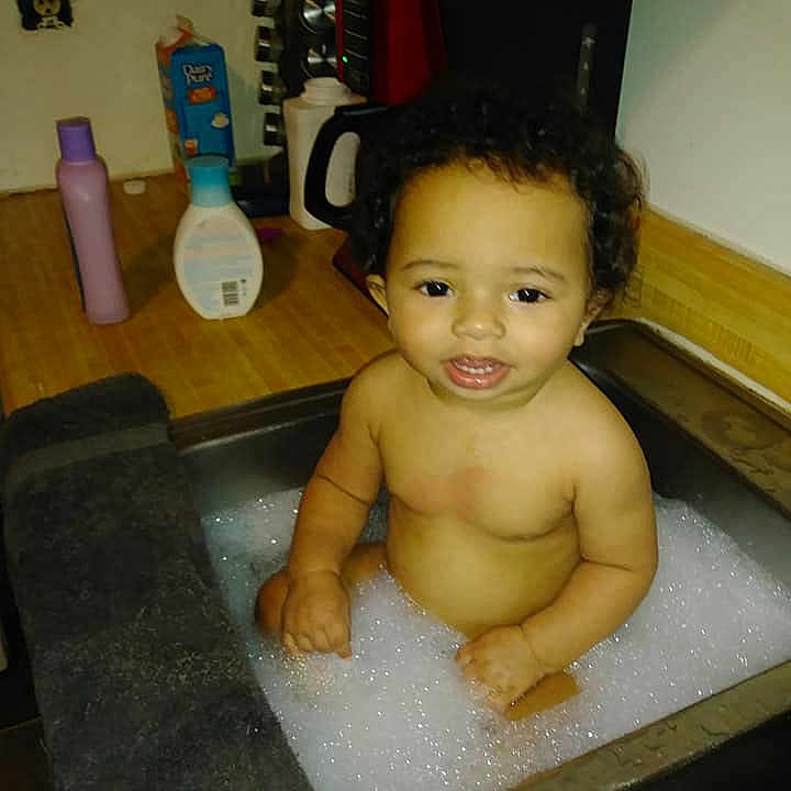 Amory joined the competition — help win amazing prizes! bathing, cheek, child, fun, girl, infant, person, toddler