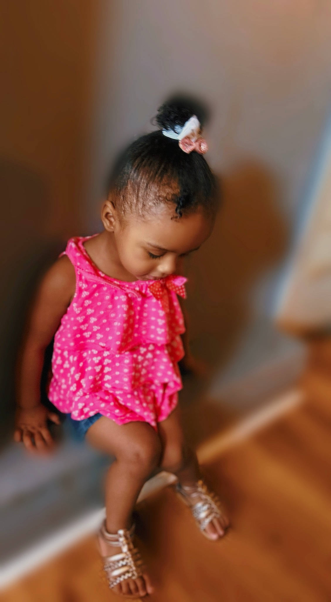 Iana is registered to the contest to win money with this photo: baby, baby_toddler_clothing, cheek, child, day_dress, dress, event, eye, happy, human_leg, lip, magenta, nose, one_piece_garment, pattern, person, pink, skin, sleeve, smile