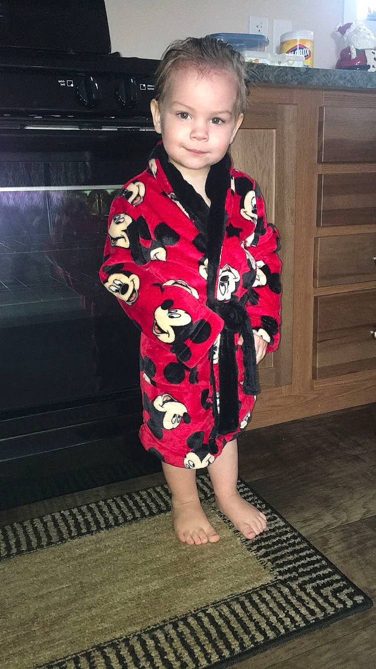 Carson joined the competition — help win amazing prizes! child, clothing, costume, kimono, outerwear, pajamas, person, standing, toddler