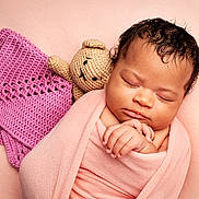 Sienna is registered to the contest to win money with this photo: baby, blanket, child, closeup, cozy, crocheted_teddy_bear, cute, face, hand, homedecor, infant, newborn, peaceful, pink, portrait, resting, sleeping, soft_texture, swaddled, toy