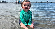 Michael is registered to the contest to win money with this photo: toddler, child, water, swimwear, outdoor, beach, sky, clouds, people, group, shallow_water, rocks, summer, daytime, fun, vacation, nature, recreation, person, swimming