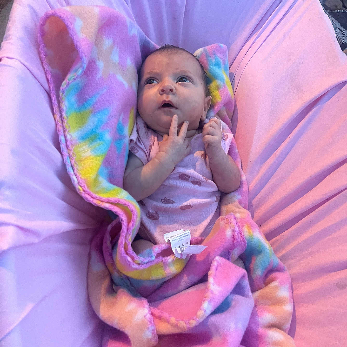 Skyla joined the competition — help win amazing prizes! baby, bed, blanket, bodypart, couch, cradle, crib, face, finger, furniture, head, infantbed, newborn, person, photography, portrait, purple, quilt, sleeping, towel