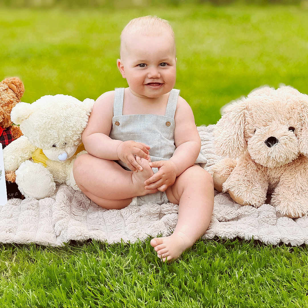 Hugo joined the competition — help win amazing prizes! baby, ball, face, football, grass, happy, head, homedecor, lawn, person, photography, plant, plush, portrait, sitting, soccer, soccerball, sport, teddybear, toy