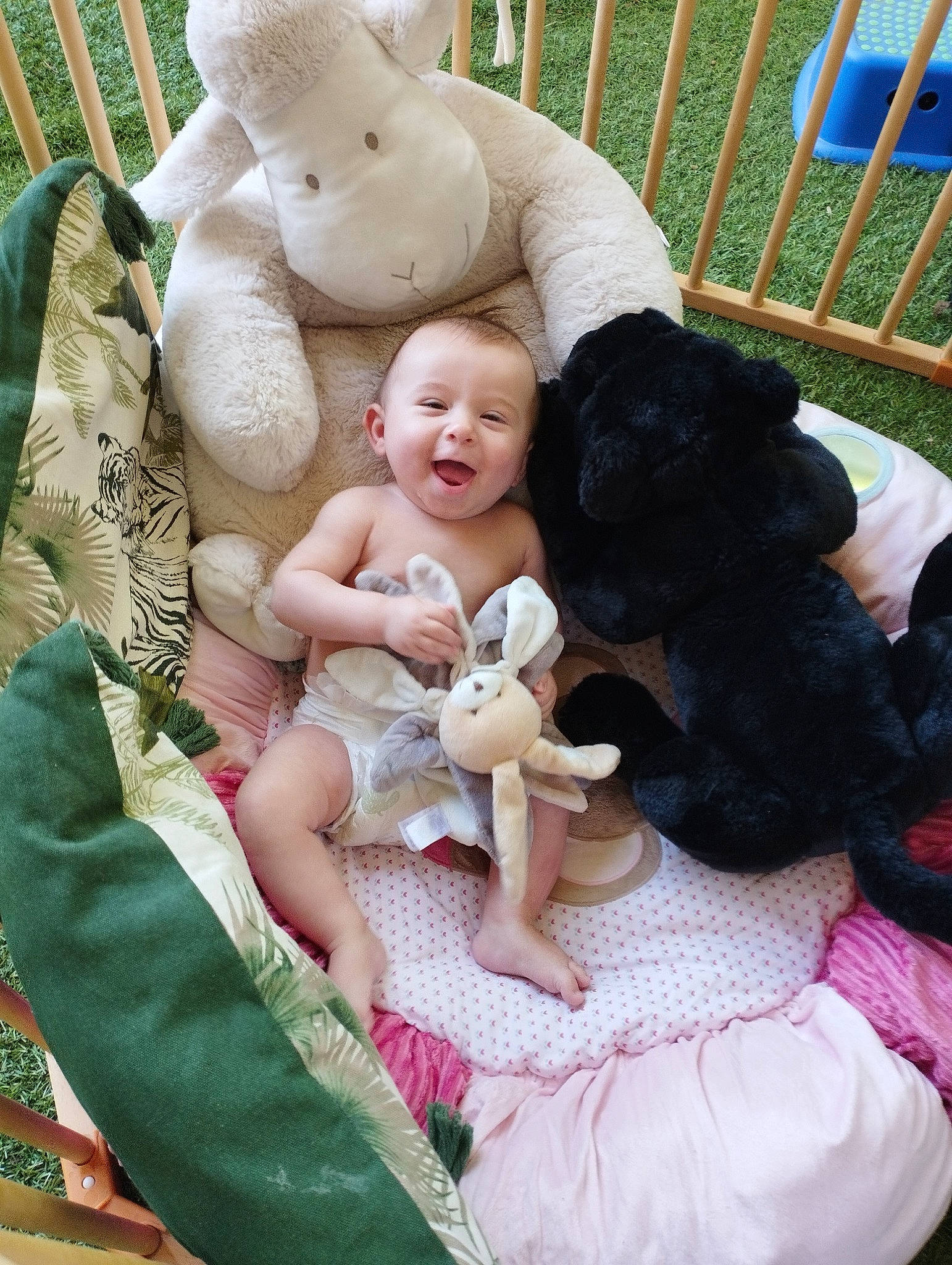 Anghjulu participe au concours pour gagner de l'argent avec cette photo : baby, baby_toddler_clothing, child, comfort, fawn, happy, linens, mammal, organ, person, pink, purple, skin, smile, stuffed_toy, teddy_bear, textile, toddler, toy, vertebrate