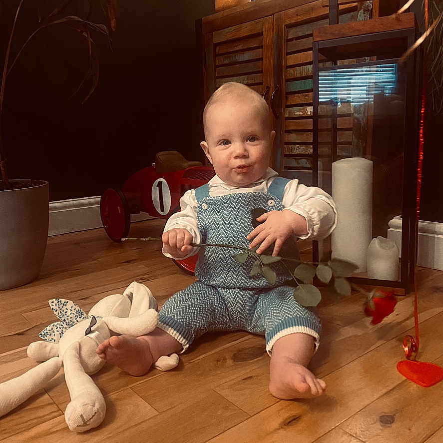 Forrest is registered to the contest to win money with this photo: animal, architecture, baby, barefoot, baseball, baseballglove, bathroom, beverage, bodypart, brush, building, cabinet, chair, clothing, coffee, coffeecup, couch, crawling, crib, cup