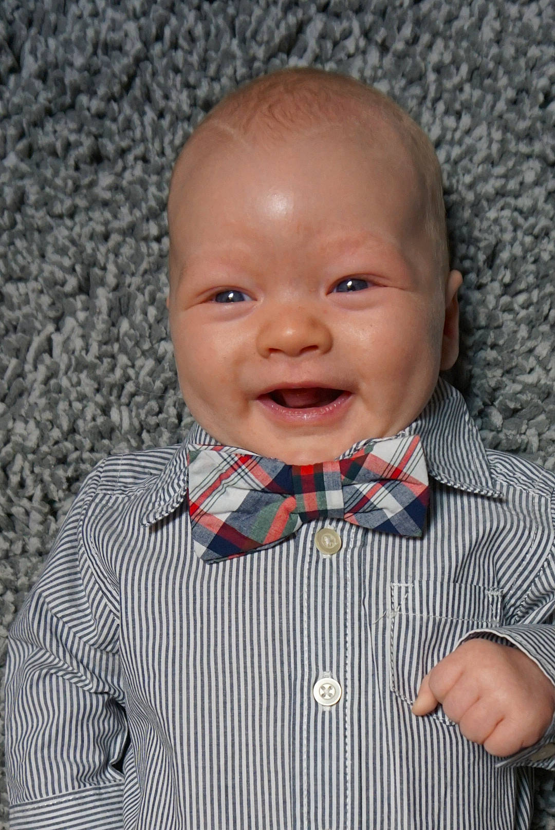 Graycen is registered to the contest to win money with this photo: baby, bow_tie, cheek, child, chin, face, forehead, head, joy, lip, male, nose, person, portrait, skin, smile, tie, toddler