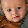 baby, infant, face, eyes, skin, clothing, brown, pattern, person, portrait, cute, young, child, resting, indoor, closeup, expression, head, human, cozy