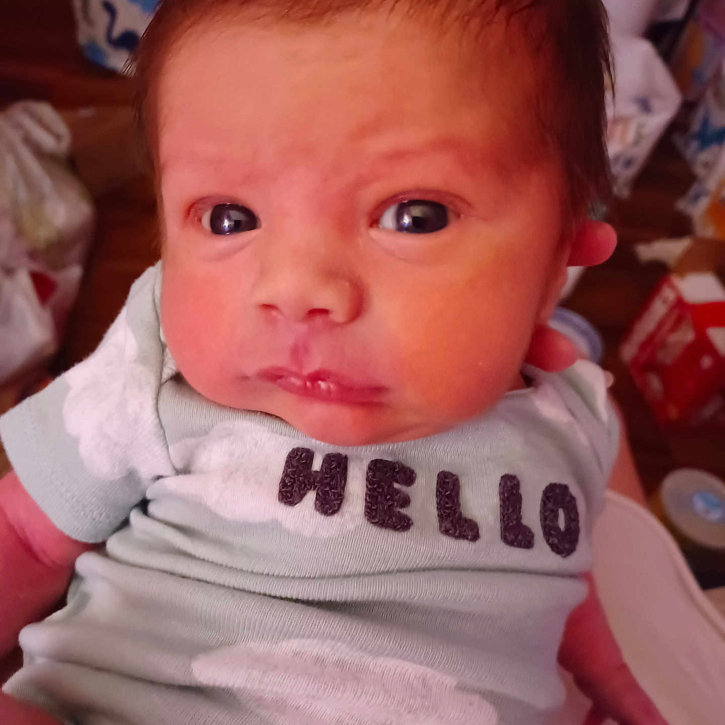 Brayson joined the competition — help win amazing prizes! baby, blanket, bodypart, bonnet, clothing, couch, cushion, face, finger, hand, hat, head, homedecor, mouth, newborn, person, photography, portrait, t_shirt, towel