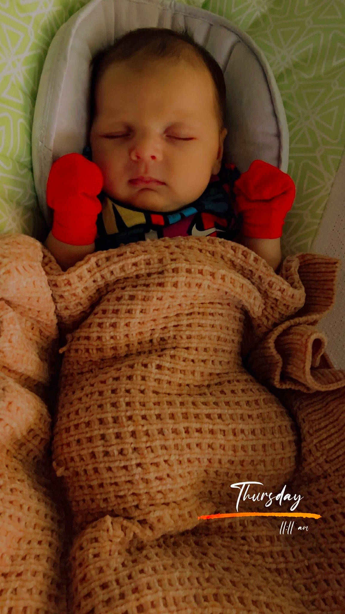 Bristol joined the competition — help win amazing prizes! baby, baby_in_car_seat, baby_products, baby_sleeping, baby_toddler_clothing, car_seat, cheek, child, comfort, head, linens, nose, pattern, person, sitting, skin, sleeve, stuffed_toy, toddler, wool