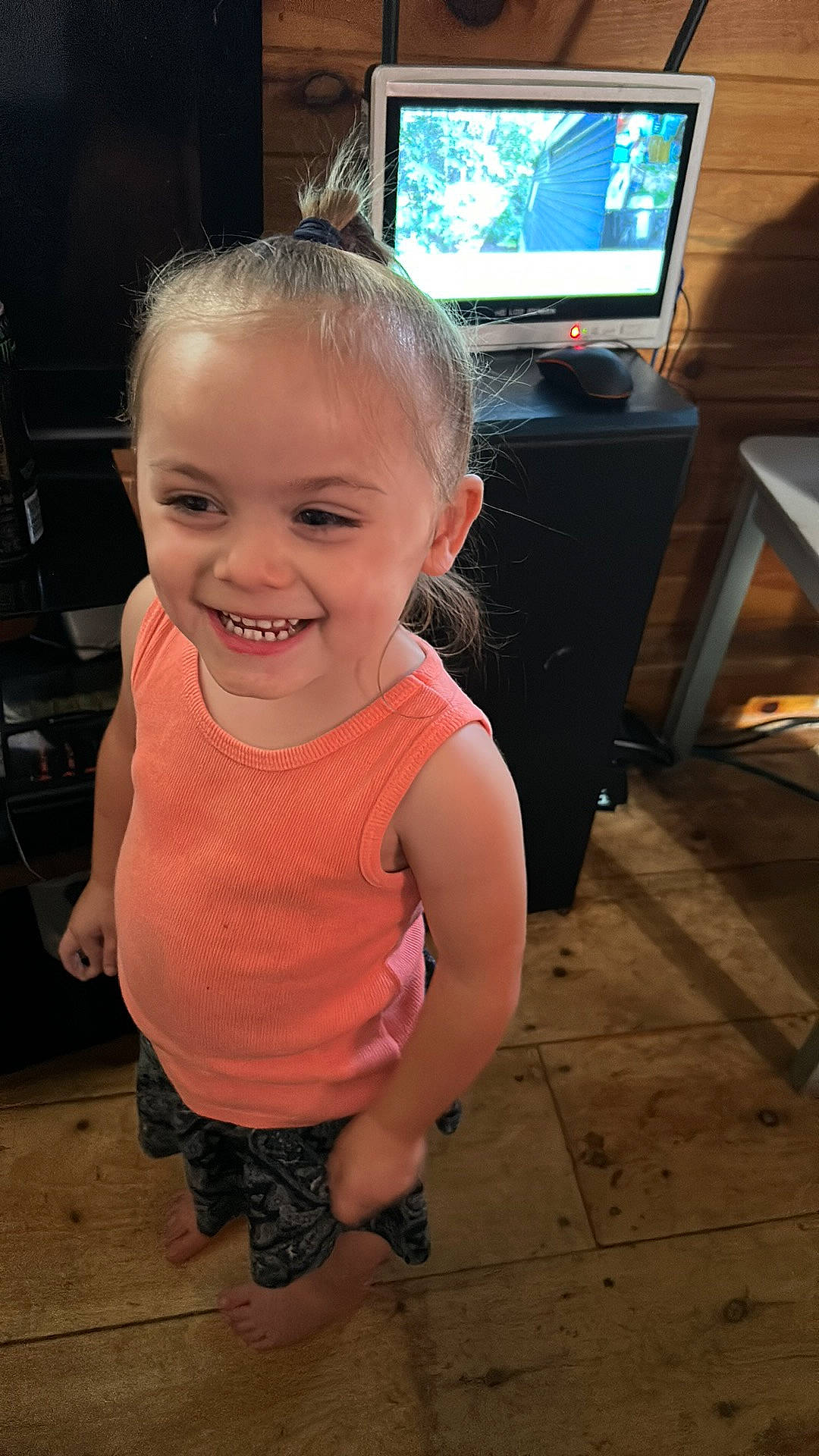 Melody is registered to the contest to win money with this photo: arm, baby_toddler_clothing, cable_television, cheek, eye, finger, floor, flooring, hair, hairstyle, hand, head, human_body, iris, joy, leg, lip, person, skin, smile