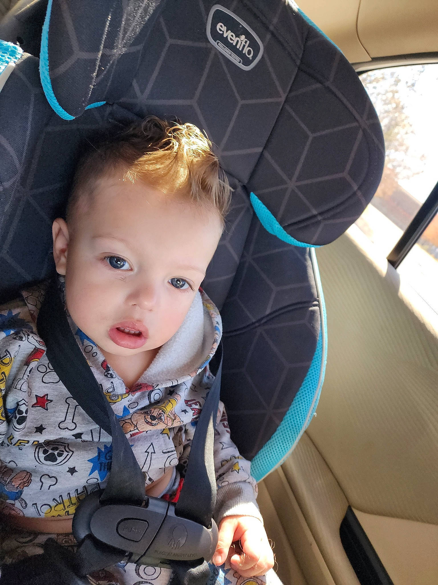 Elijah joined the competition — help win amazing prizes! auto_part, automotive_design, baby, baby_carriage, baby_products, baby_toddler_clothing, blue, car_seat, child, comfort, cool, electric_blue, fashion_accessory, fun, hat, person, personal_protective_equipment, sitting, snapshot, toddler