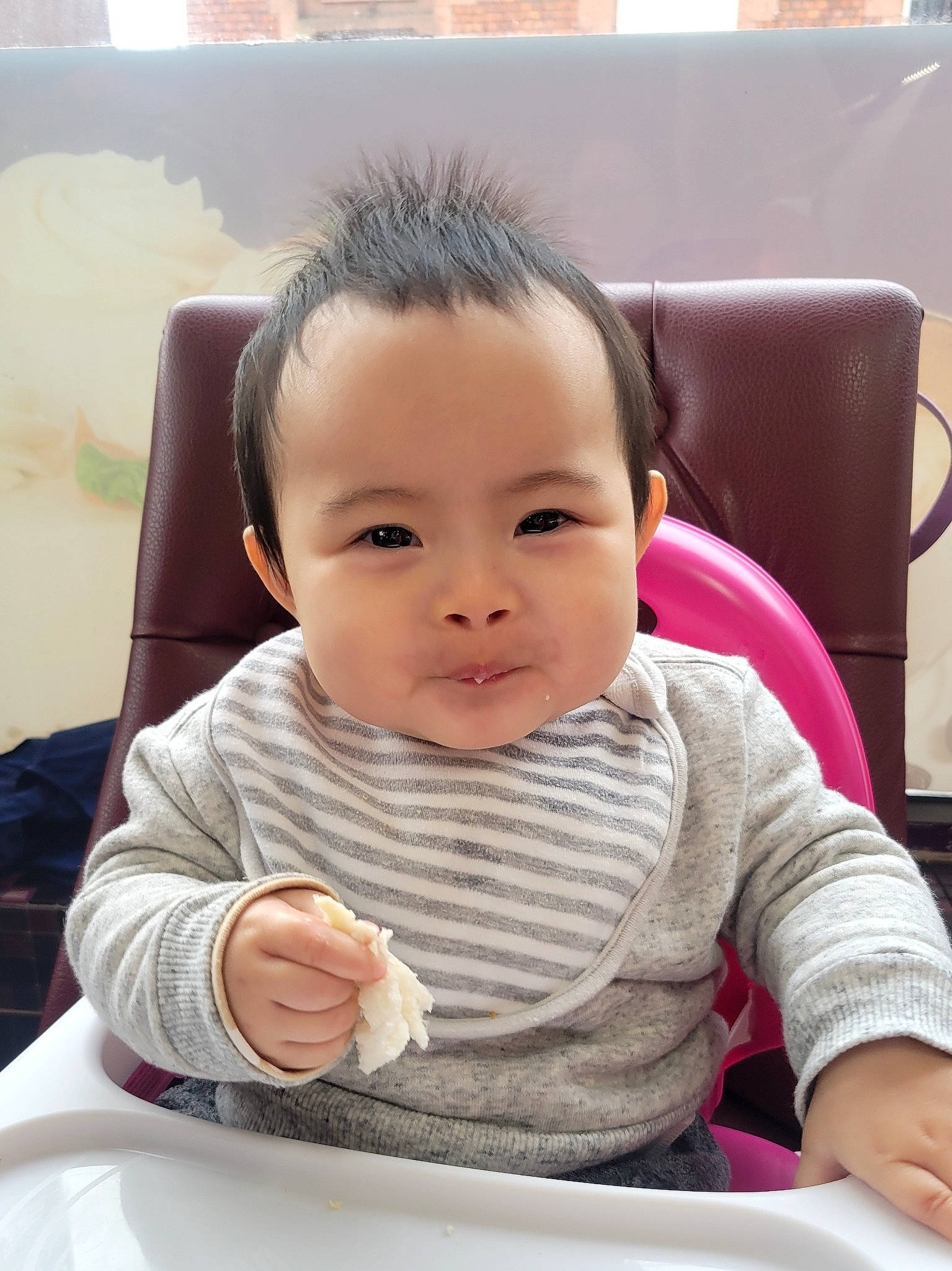 Larry joined the competition — help win amazing prizes! baby, baby_toddler_clothing, bib, chair, cheek, child, chin, comfort, face, finger, fun, hairstyle, happy, nose, person, sitting, skin, sleeve, smile, thumb