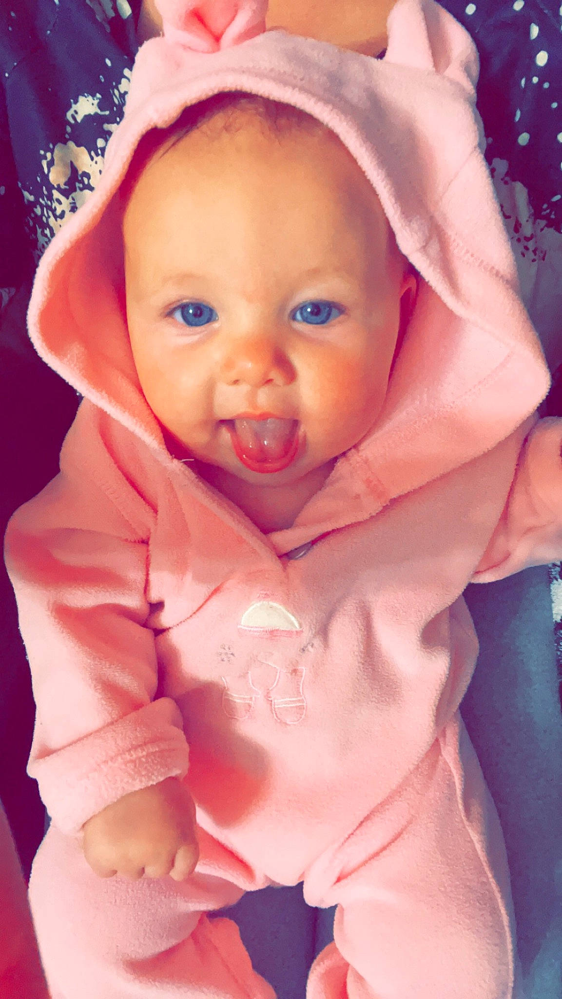 Kayzlee is registered to the contest to win money with this photo: baby, baby_toddler_clothing, cheek, child, chin, comfort, eye, eyebrow, face, happy, human_body, iris, lip, mouth, nose, person, pink, skin, sleeve, textile