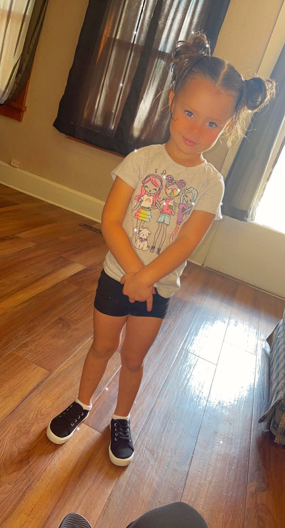 Kaylyn joined the competition — help win amazing prizes! arm, calf, comfort, elbow, floor, flooring, hardwood, human_body, human_leg, joint, knee, person, shoe, shorts, sneakers, sock, sportswear, thigh, trunk, waist