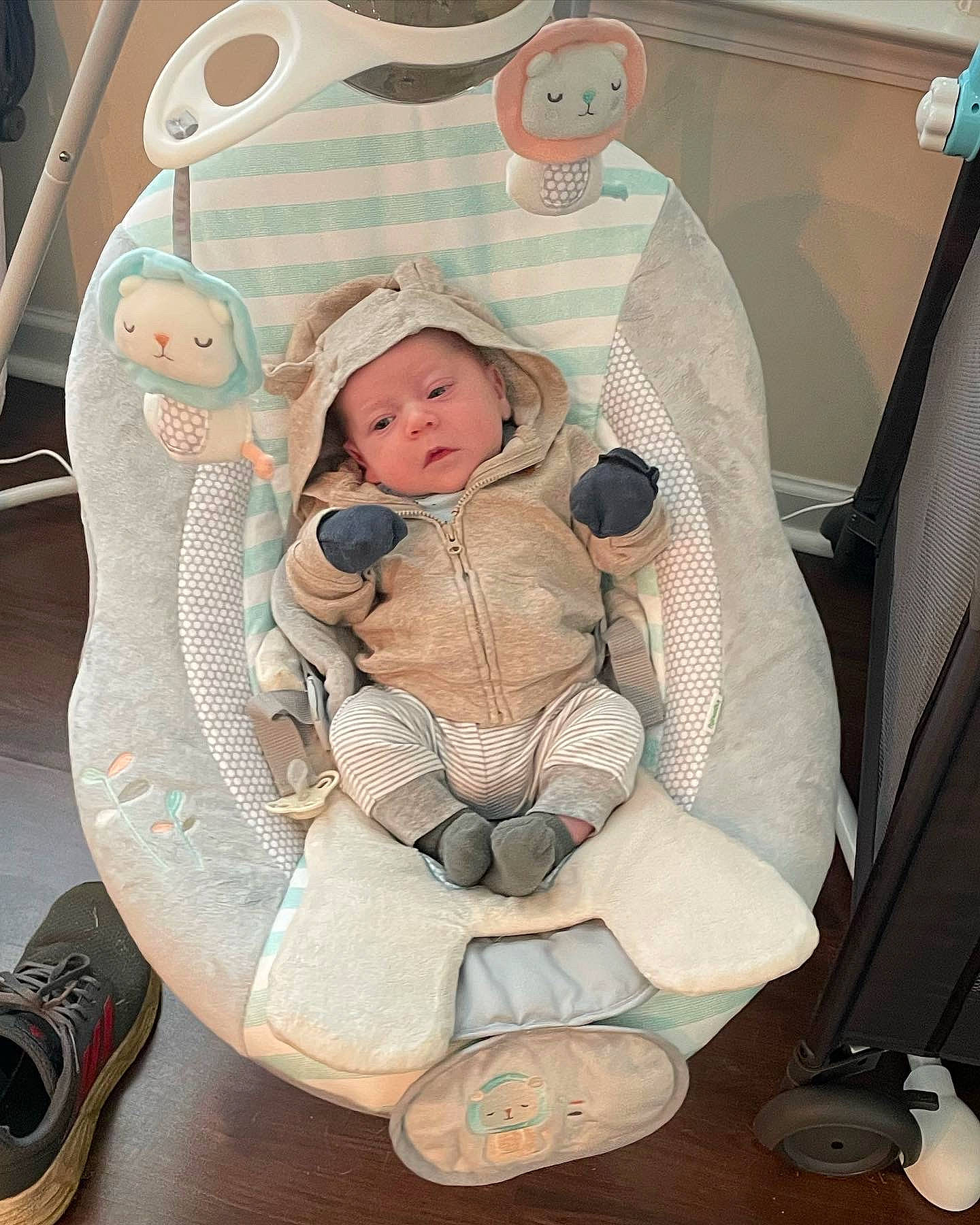 Brian is registered to the contest to win money with this photo: auto_part, automotive_design, baby, baby_carriage, baby_products, car_seat, car_seat_cover, child, comfort, family_car, head_restraint, headwear, pattern, person, personal_protective_equipment, plush, room, service, sitting, stuffed_toy