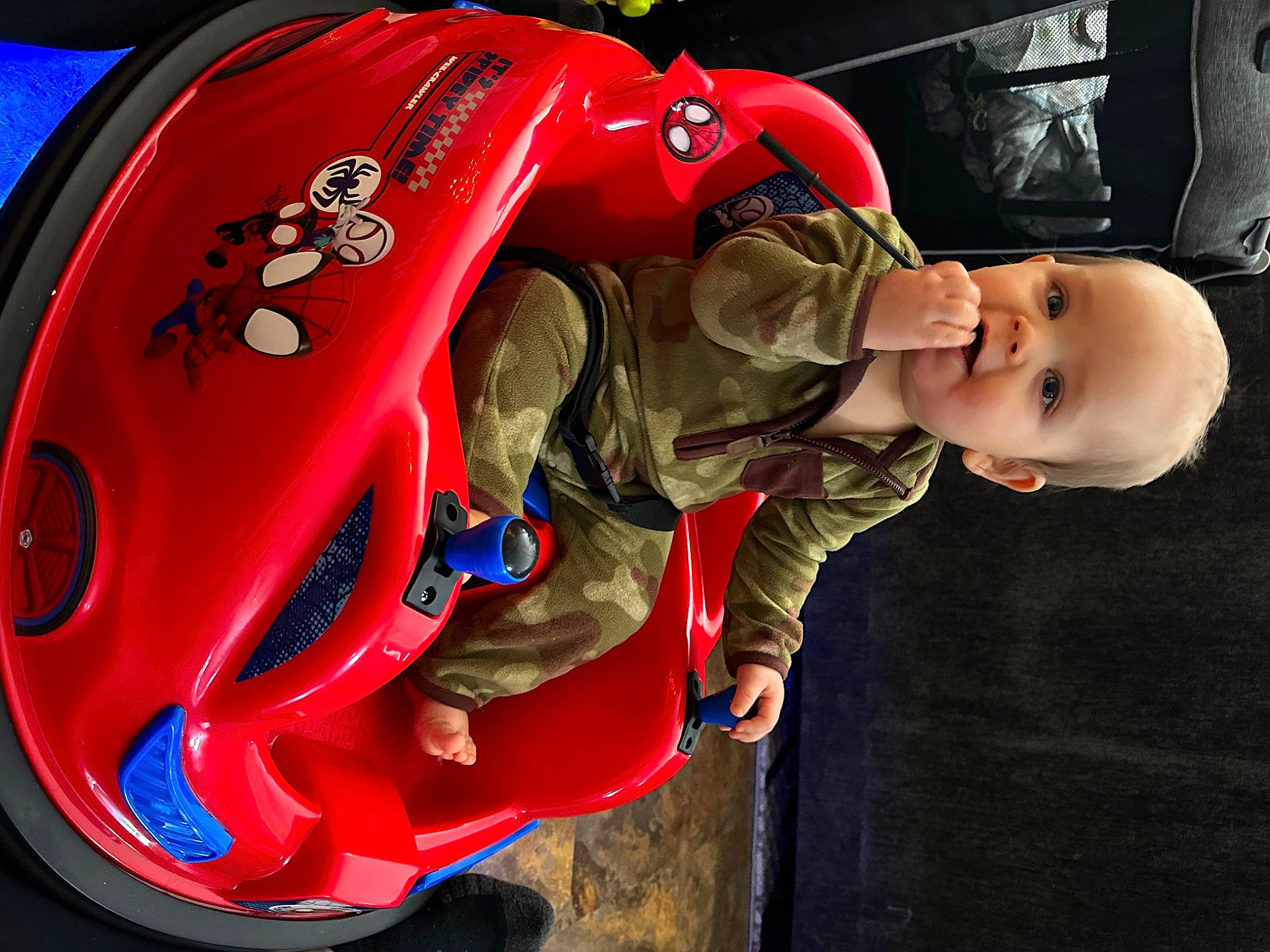Leo joined the competition — help win amazing prizes! automotive_design, automotive_exterior, automotive_lighting, automotive_tire, baby, bumper, carmine, electric_blue, fender, fun, hat, headgear, helmet, motor_vehicle, motorcycle_helmet, person, personal_protective_equipment, sports_gear, tire, toddler