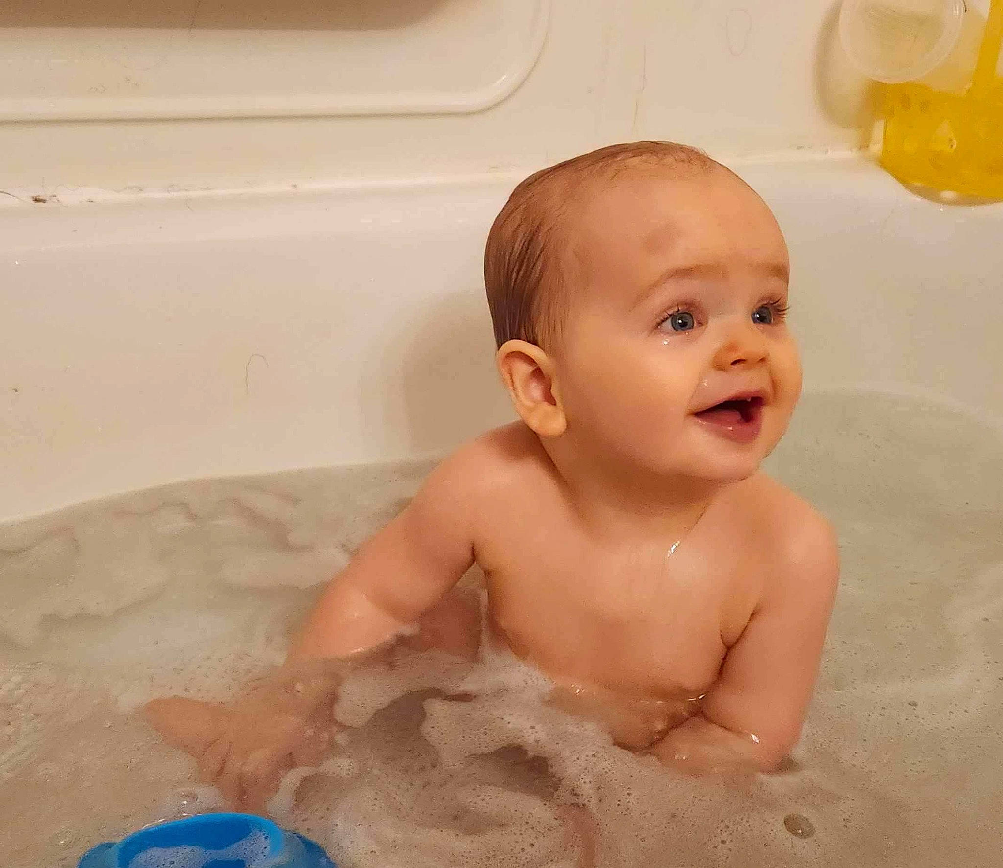 Leo joined the competition — help win amazing prizes! baby, baby_bathing, baby_products, bath_toy, bathing, bathroom, bathtub, blue, child, composite_material, fluid, fun, happy, liquid, person, personal_care, plumbing, skin, smile, toddler