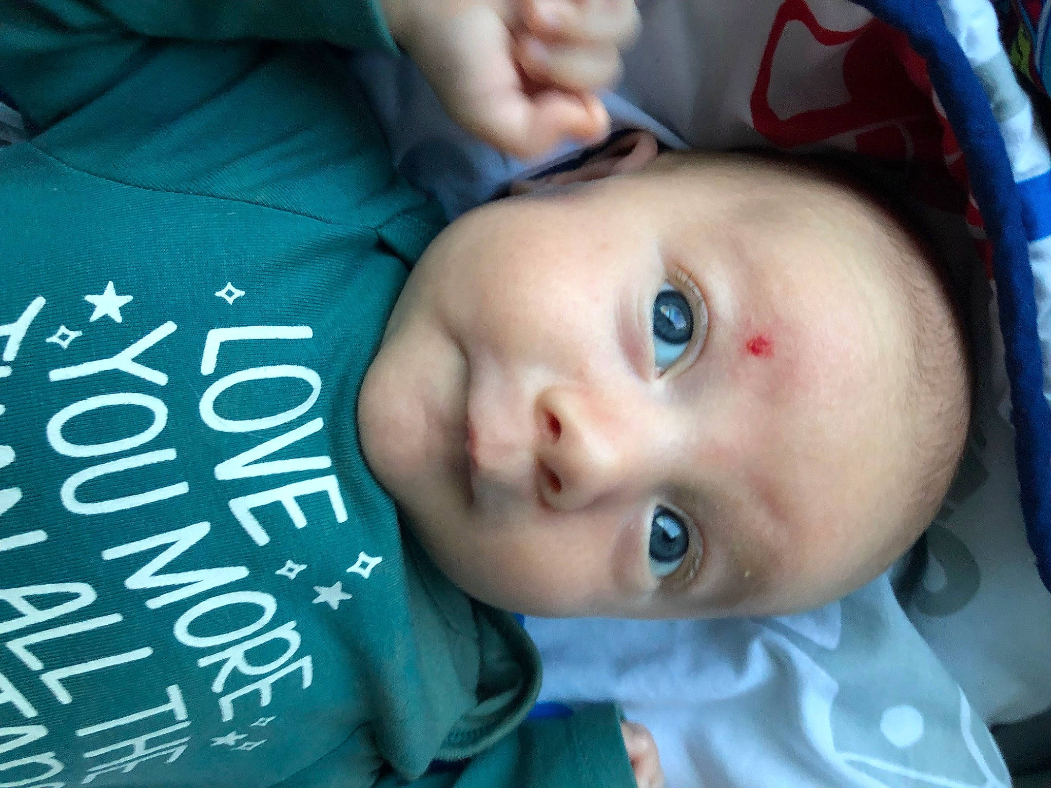 Kase is registered to the contest to win money with this photo: azure, baby, baby_toddler_clothing, cheek, child, cool, electric_blue, eyebrow, eyelash, grass, happy, iris, lip, mammal, mouth, nose, person, skin, sleeve, toddler