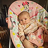 Novalea is registered to the contest to win money with this photo: baby, infant, baby_chair, minnie_mouse, pink, polka_dots, cute, child, indoors, soft_lighting, clothing, baby_girl, seatbelt, toy, home, portrait, face, hands, legs, expression