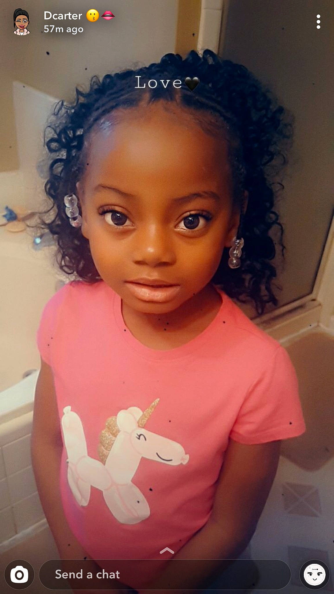 Avianna is registered to the contest to win money with this photo: black_hair, braid, cheek, child, chin, cornrows, ear, eyebrow, face, forehead, hair, hair_accessory, hairstyle, head, lip, neck, nose, person, pink, skin