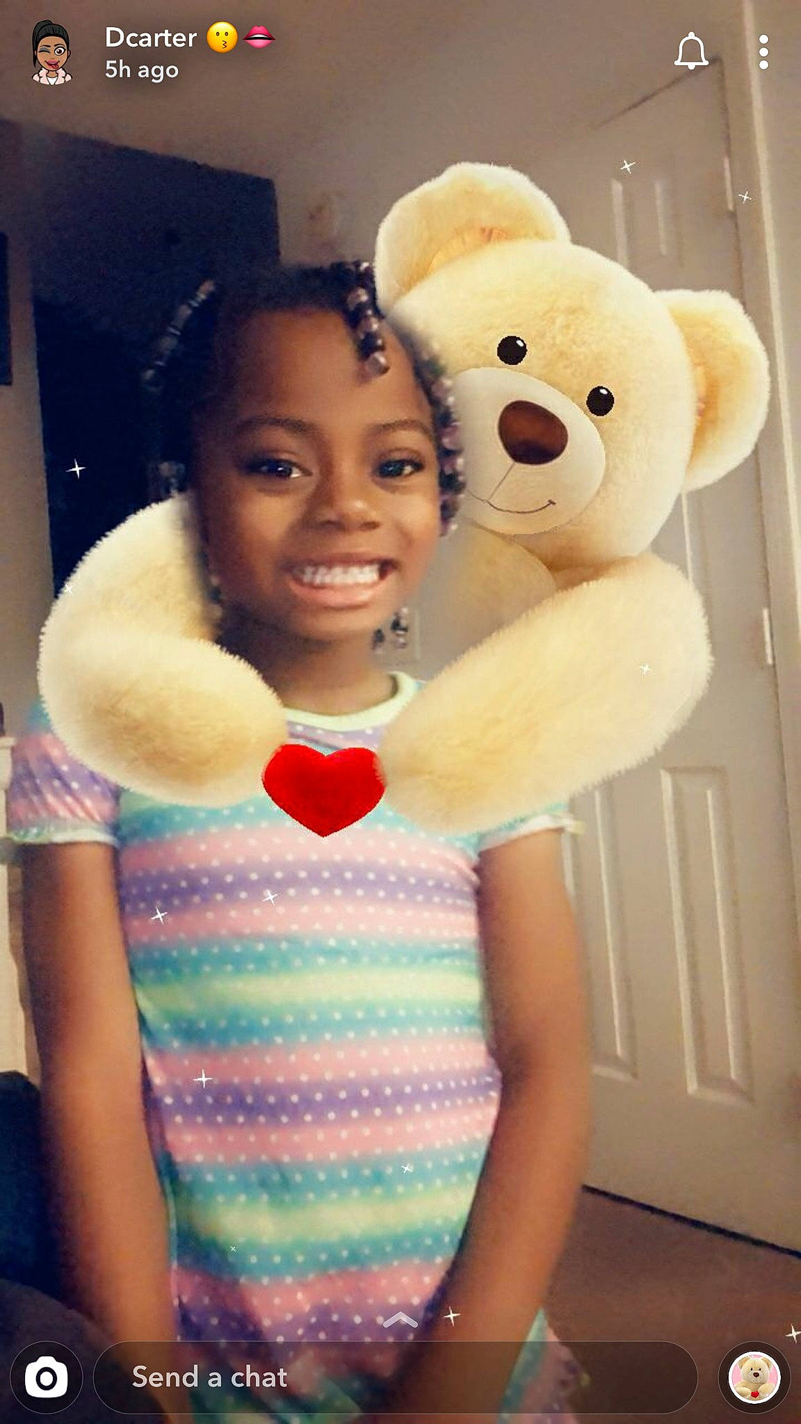 Avianna is registered to the contest to win money with this photo: child, ear, happy, head, joy, person, plush, selfie, skin, smile, stuffed_toy, teddy_bear, toy