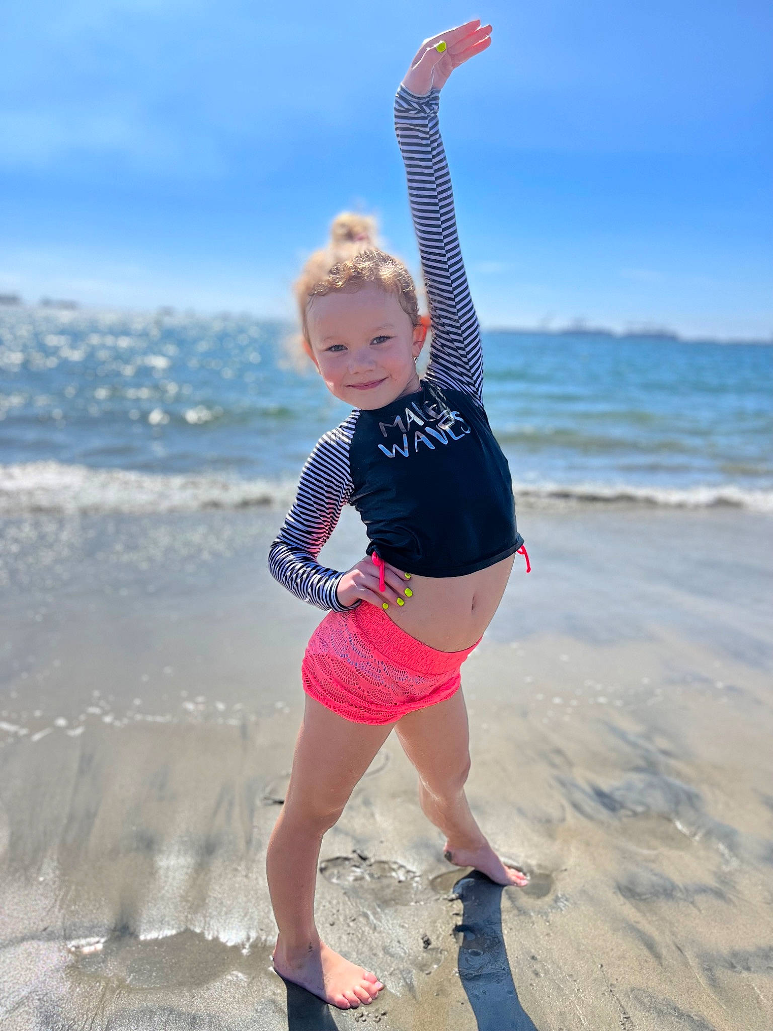 Addi joined the competition — help win amazing prizes! azure, barefoot, beach, eye, fun, gesture, happy, holiday, horizon, joy, leisure, people_in_nature, people_on_beach, person, recreation, sand, sky, t_shirt, toddler, travel