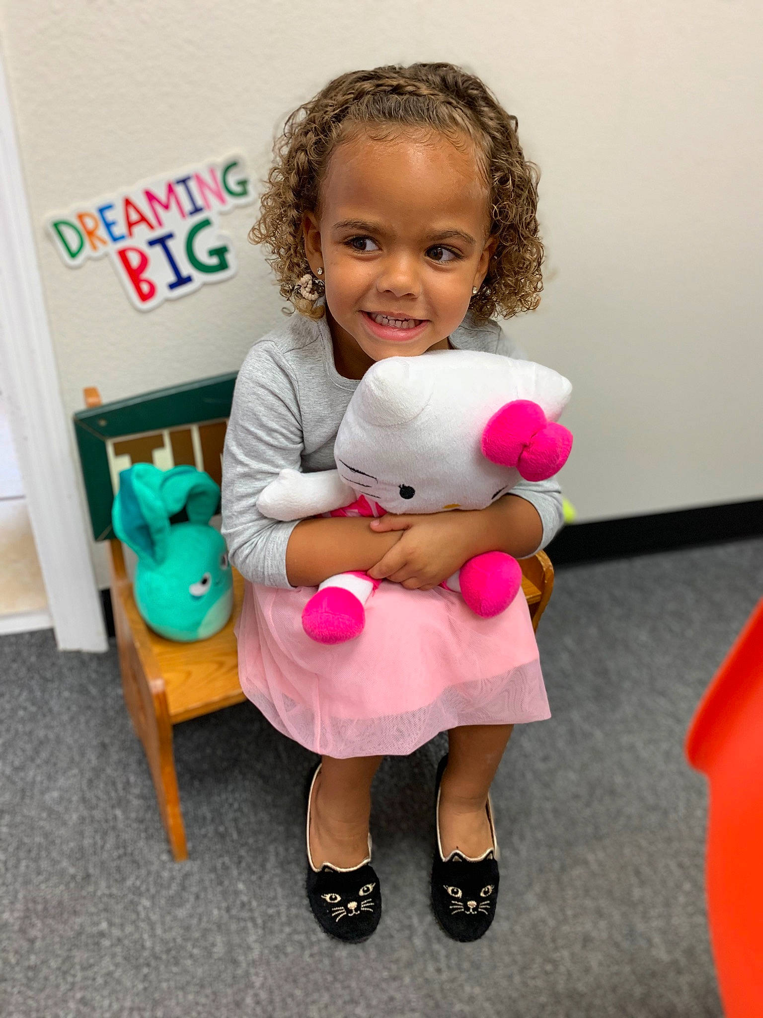 Ava joined the competition — help win amazing prizes! baby, child, ear, happy, joy, person, pink, play, room, sitting, skin, smile, stuffed_toy, teddy_bear, toddler, toy