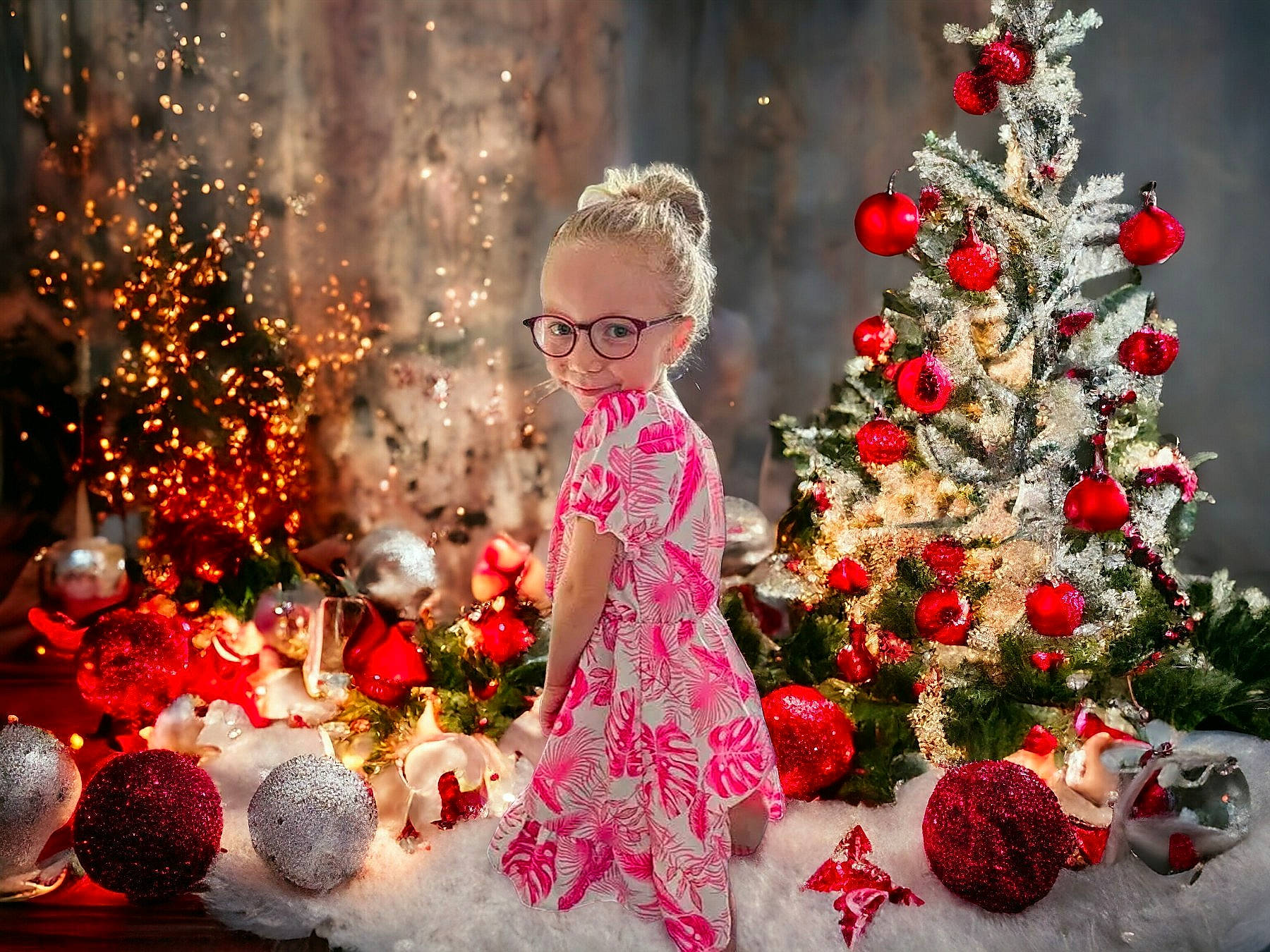 Ilyana participe au concours pour gagner de l'argent avec cette photo : branch, christmas, christmas_decoration, christmas_eve, christmas_ornament, christmas_tree, decoration, event, evergreen, floral_design, floristry, flower_arranging, happy, head, holiday, holiday_ornament, ornament, person, plant, toddler