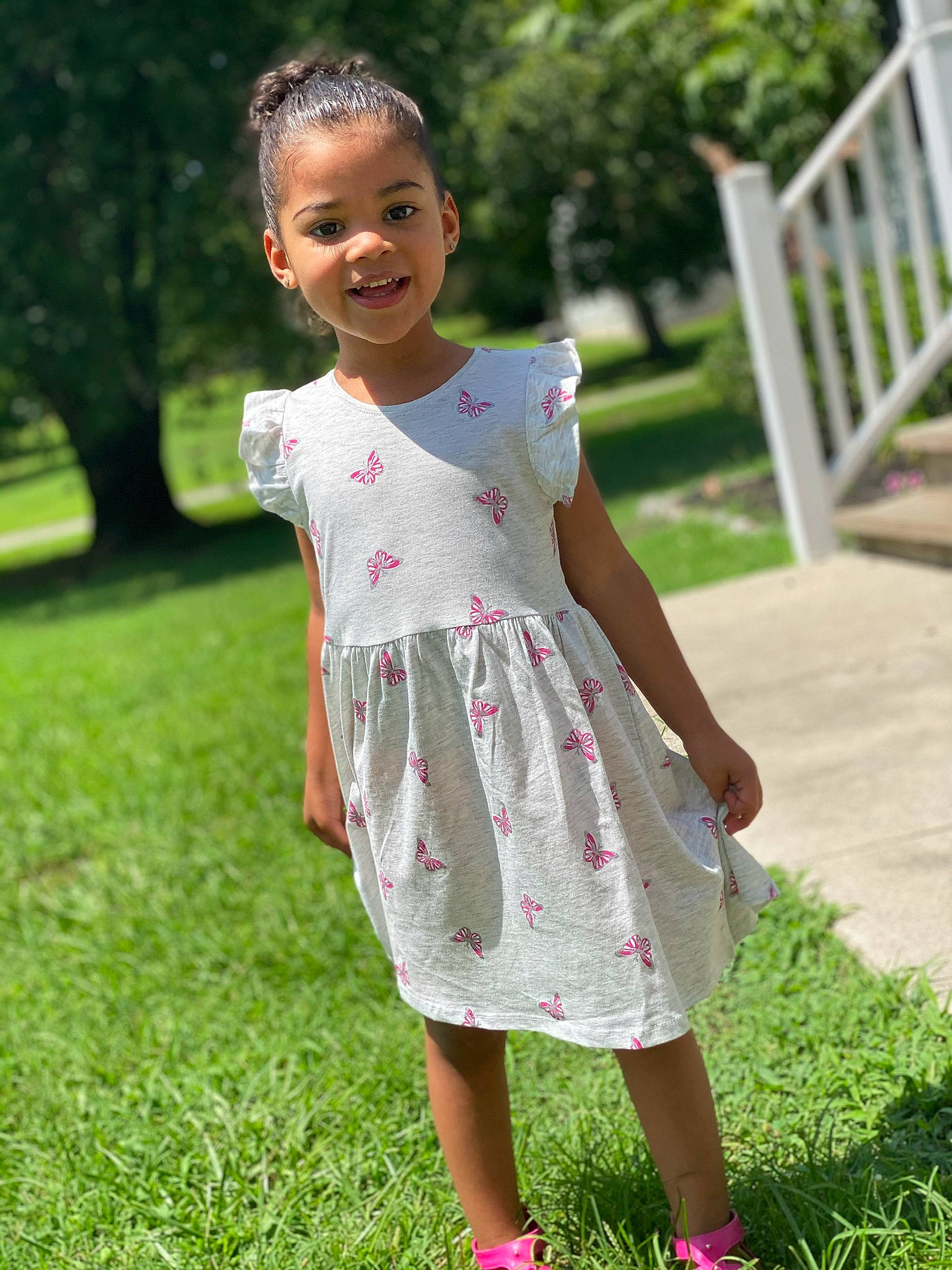 Mya joined the competition — help win amazing prizes! baby_toddler_clothing, child, child_model, clothing, day_dress, design, dress, footwear, grass, grass_family, green, joy, pattern, person, pink, plant, shoe, sleeve, spring, summer