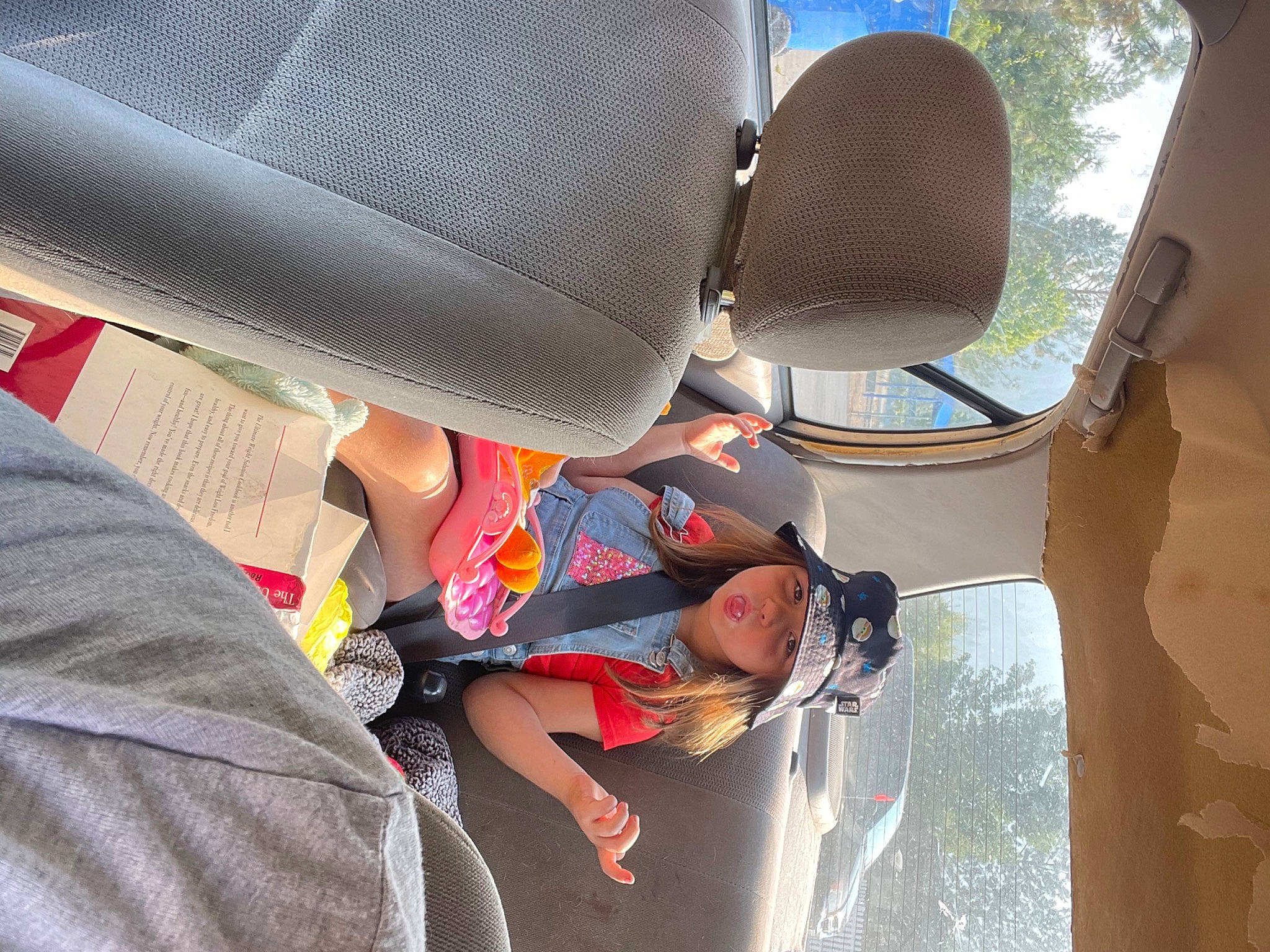 Jennifer is registered to the contest to win money with this photo: auto_part, automotive_design, automotive_exterior, automotive_tire, automotive_window_part, car_seat, car_seat_cover, comfort, family_car, headwear, leisure, luxury_vehicle, motor_vehicle, person, steering_wheel, tints_and_shades, toddler, travel, tree, vehicle