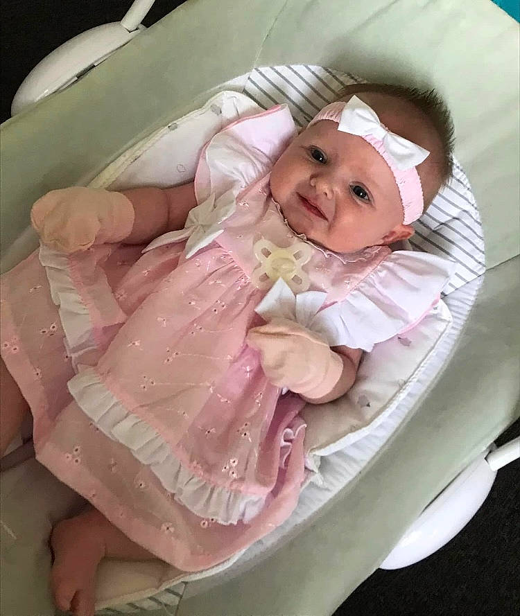 Harlow joined the competition — help win amazing prizes! arm, baby, baby_products, baby_safety, baby_toddler_clothing, cheek, child, comfort, cradle, hand, happy, headwear, human_body, joy, linens, peach, person, pink, product, skin