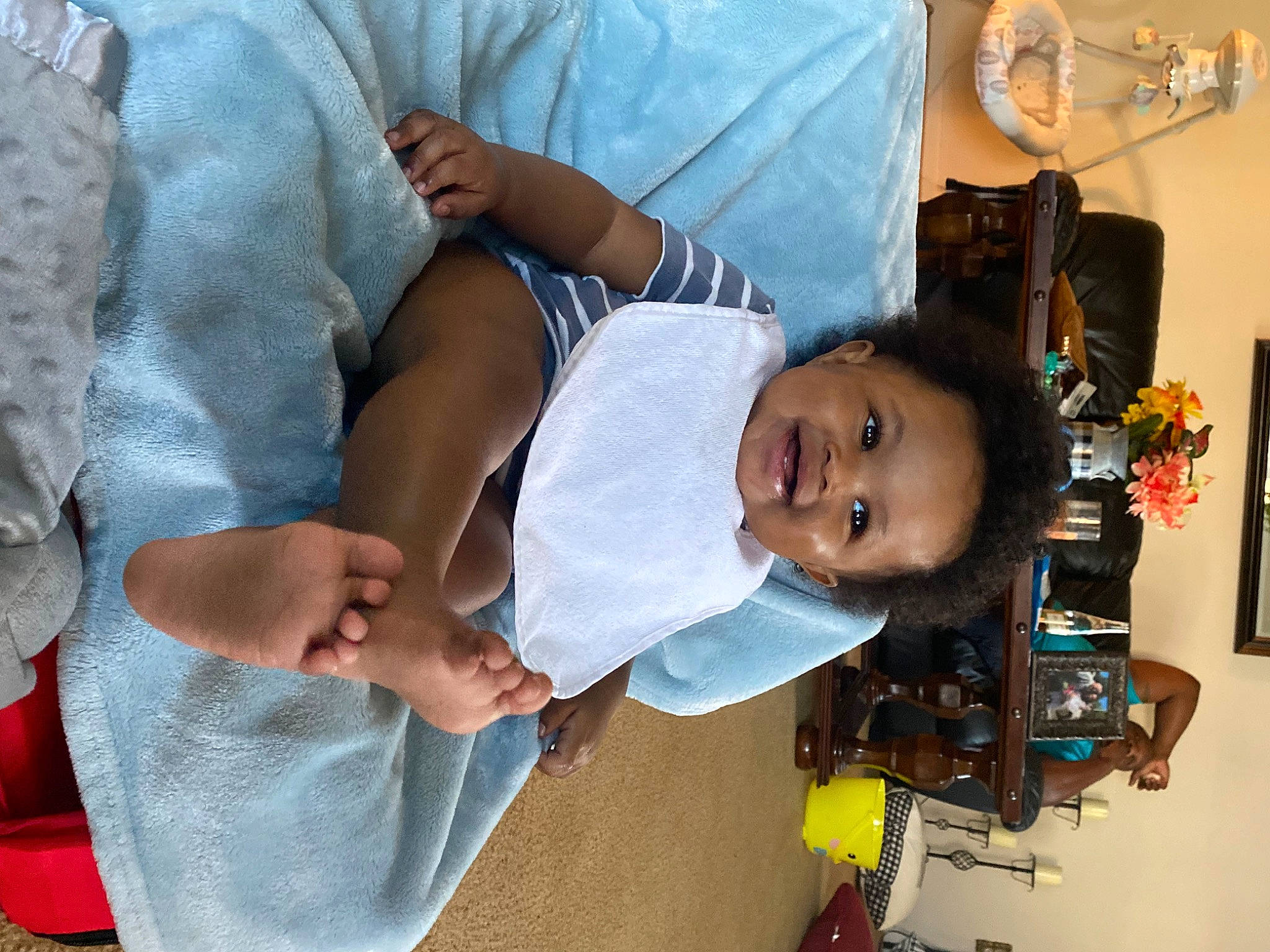 Landyn joined the competition — help win amazing prizes! baby, baby_products, child, comfort, event, fun, happy, joy, linens, mechanical_fan, person, room, t_shirt, textile, toddler