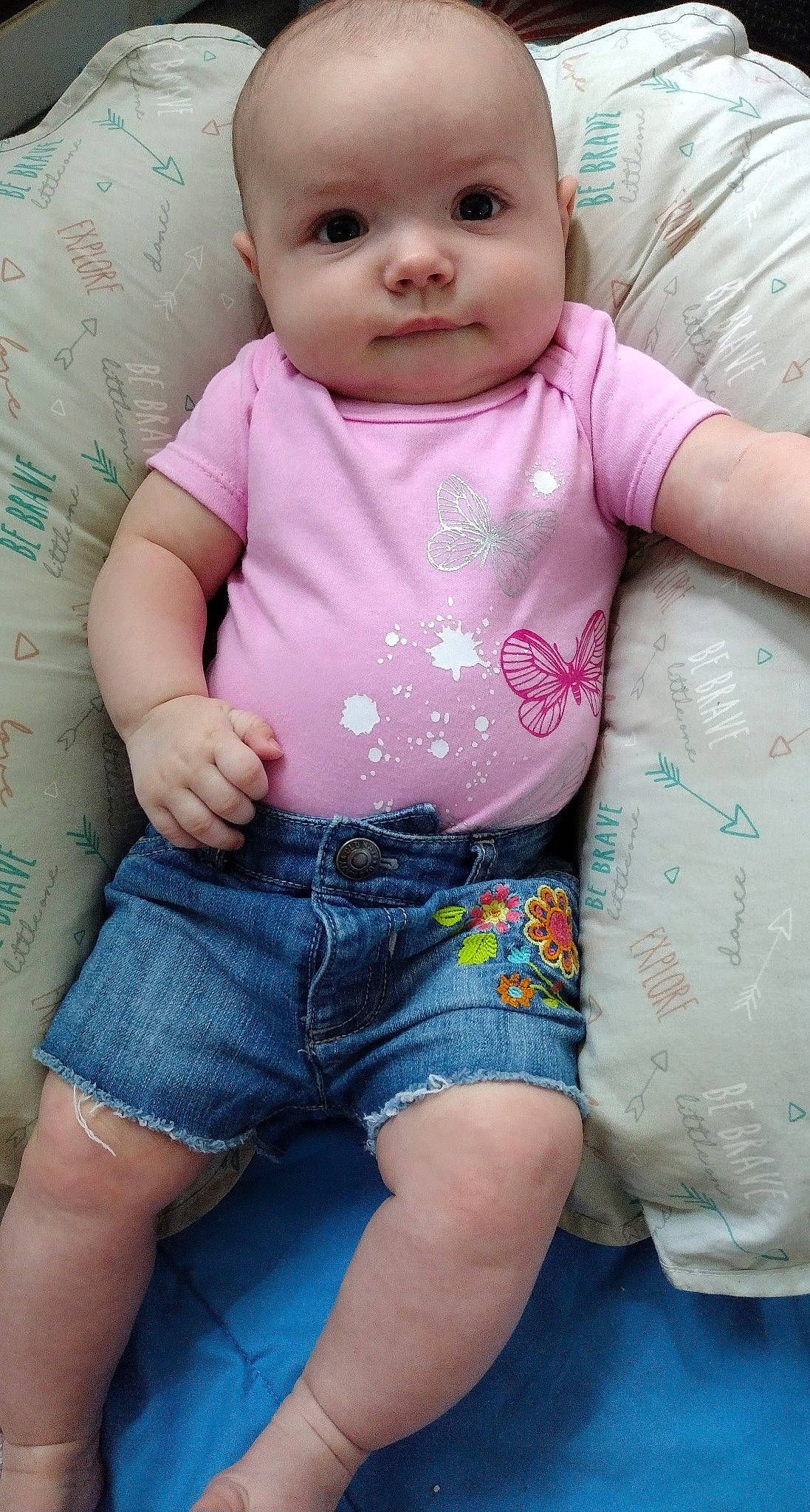 Alannah joined the competition — help win amazing prizes! baby_toddler_clothing, blue, cheek, chin, clothing, gesture, joint, leg, lip, mouth, neck, nose, organ, person, pink, product, skin, sleeve, stomach, textile