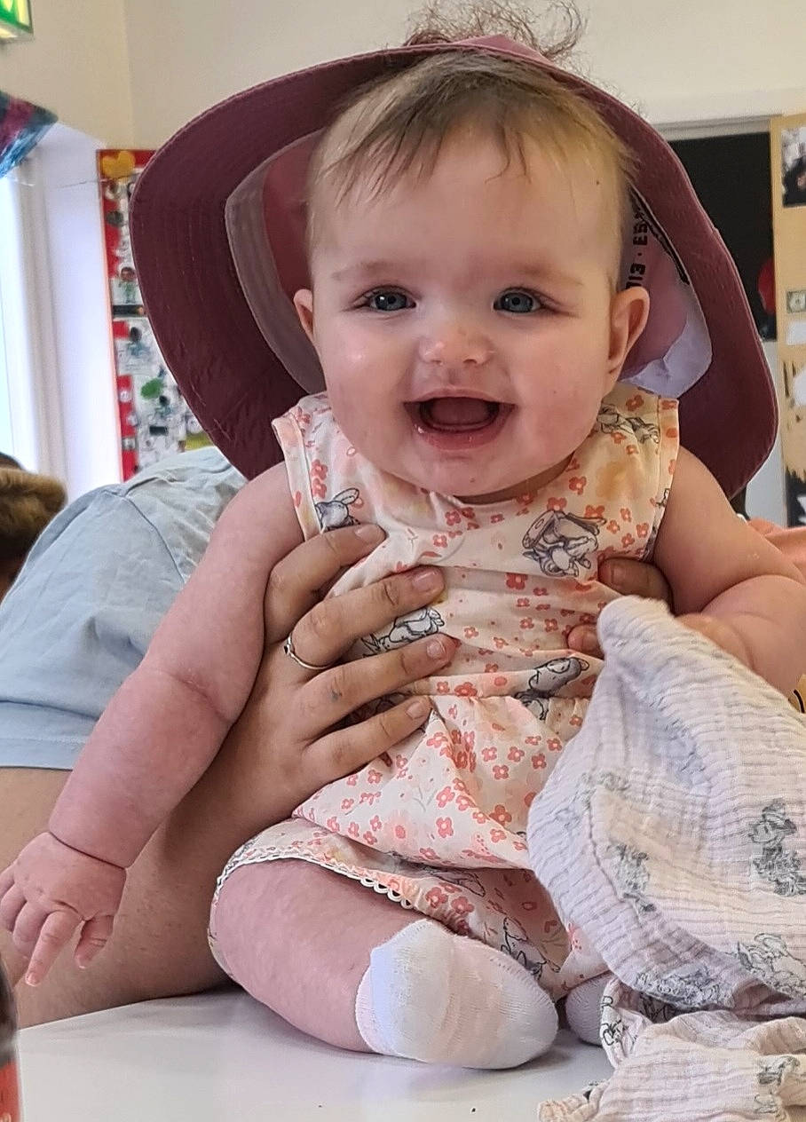 Luna joined the competition — help win amazing prizes! arm, baby, baby_toddler_clothing, cheek, eye, face, finger, gesture, hairstyle, happy, head, iris, joy, lip, mouth, neck, person, pink, skin, smile