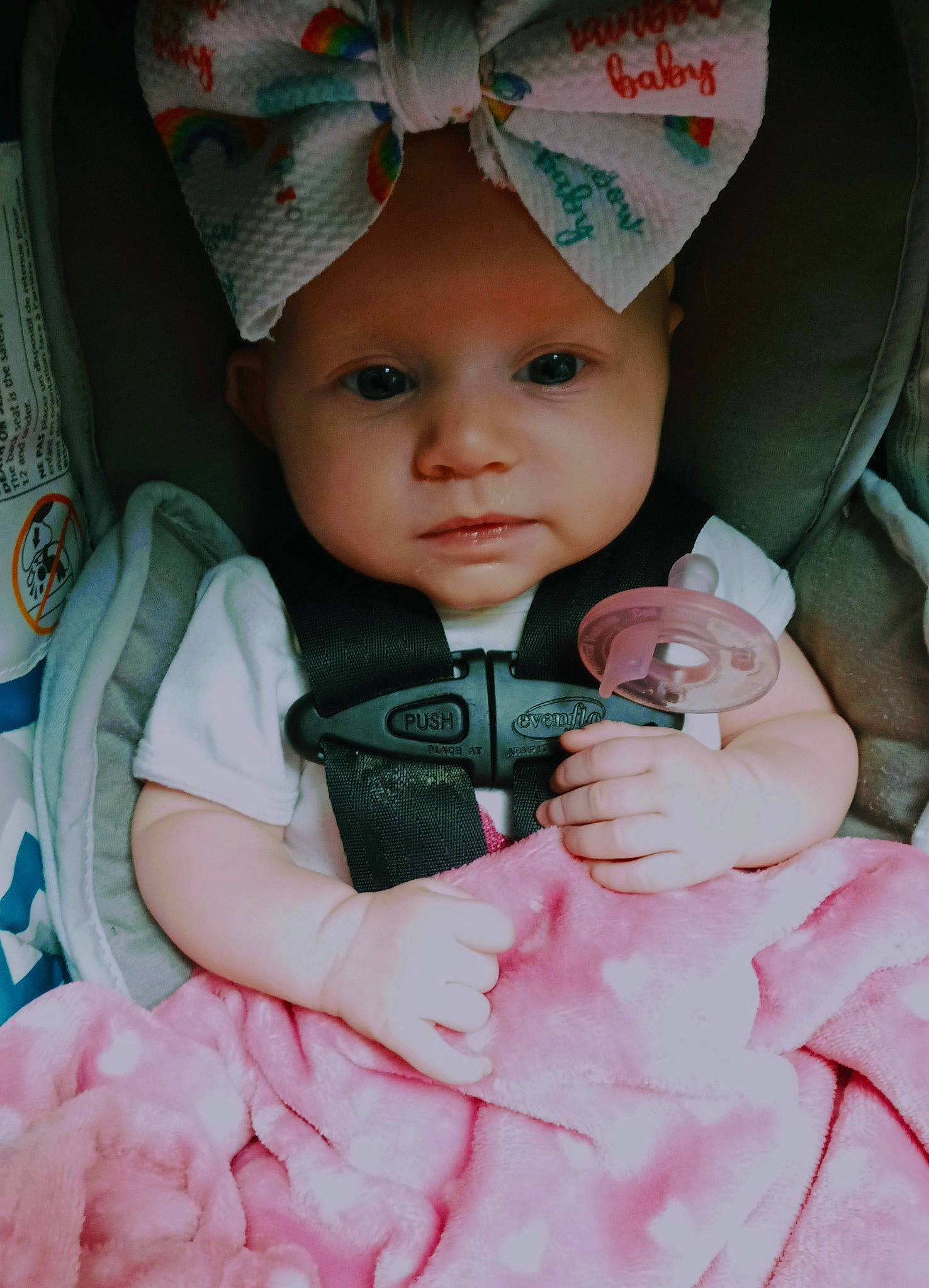 Adalynn joined the competition — help win amazing prizes! arm, azure, baby, baby_toddler_clothing, blue, cap, cheek, clothing, comfort, hand, headwear, human_body, iris, mouth, organ, outerwear, person, pink, skin, sleeve