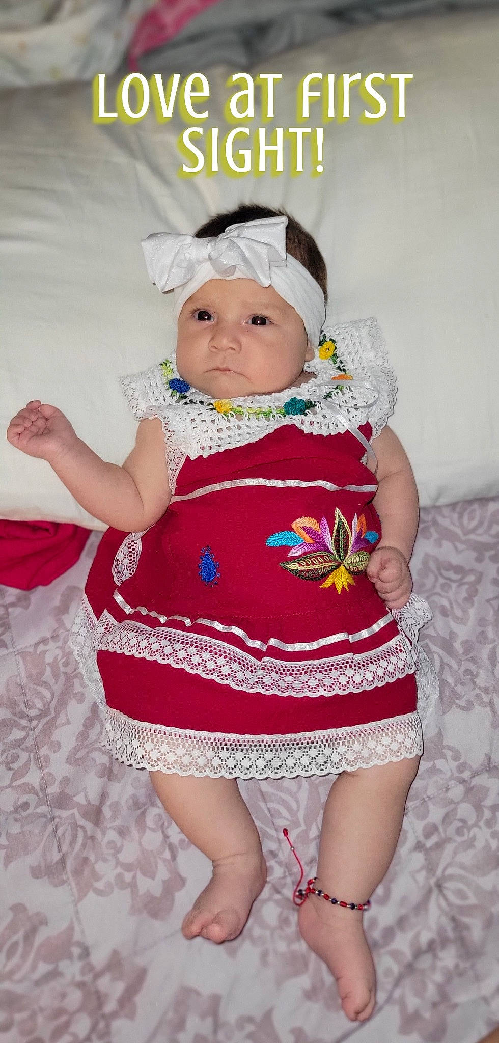 Sophia Rose is registered to the contest to win money with this photo: baby, baby_toddler_clothing, beauty, day_dress, dress, embellishment, finger, happy, head, headwear, leg, neck, one_piece_garment, person, pink, purple, skin, sleeve, textile, thigh